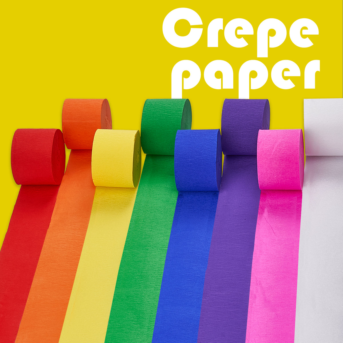 Crepe Party Streamers, 9 rolls, 3 Colors, 739 ft - Classic Pink + Classic  Yellow + Orange - 243' per color (3 rolls per color, 81 foot each roll) 