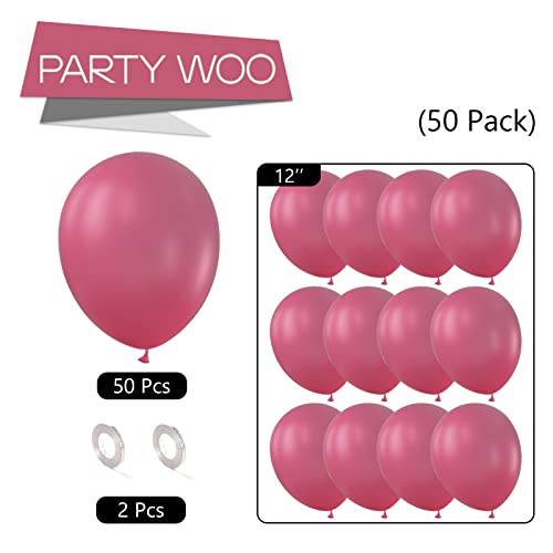 PartyWoo Retro Pink Balloons, 50 Pcs 12 Inch Dark Pink Balloons, Calyp