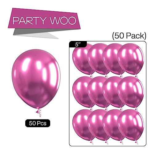 PartyWoo Metallic Magenta Balloons, 50 Pcs 5 Inch Magenta Metallic Bal