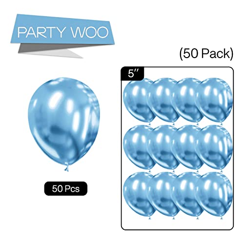 PartyWoo Metallic Light Blue Balloons, 50 Pcs 5 Inch Light Blue Metall