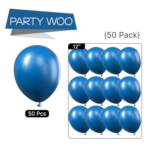 PartyWoo Mid Blue Balloons, 50 Pcs 12 Inch Boho Blue Balloons, Royal B