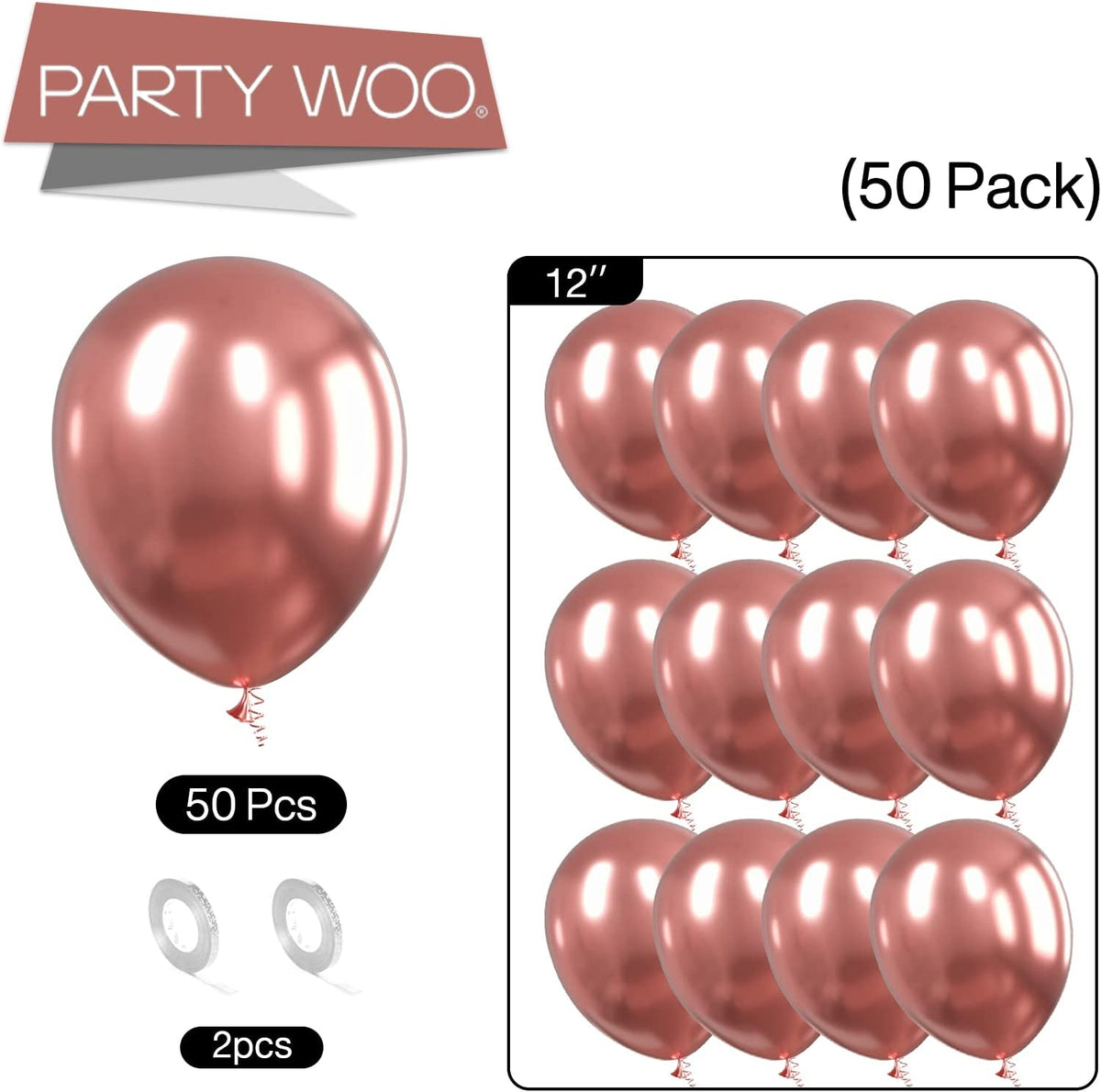 PartyWoo Rose Gold Balloons, 50 pcs 12 Inch Metallic Rose Gold Balloon