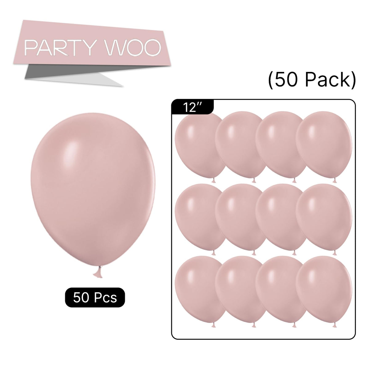 PartyWoo Boho Pink Balloons, 50 Pcs 12 Inch Cavern Pink Balloons, Dust