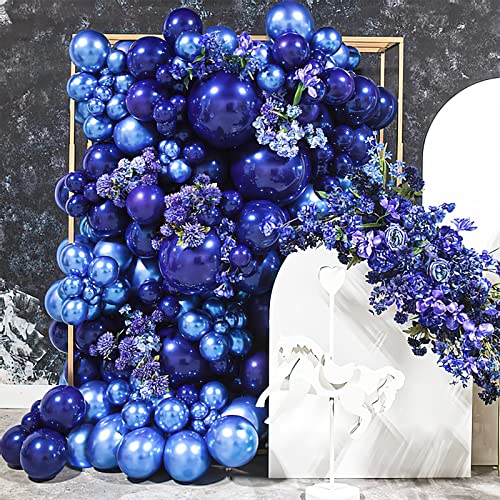 PartyWoo Metallic Blue Balloons, 140 Pcs Blue Balloons Different Sizes