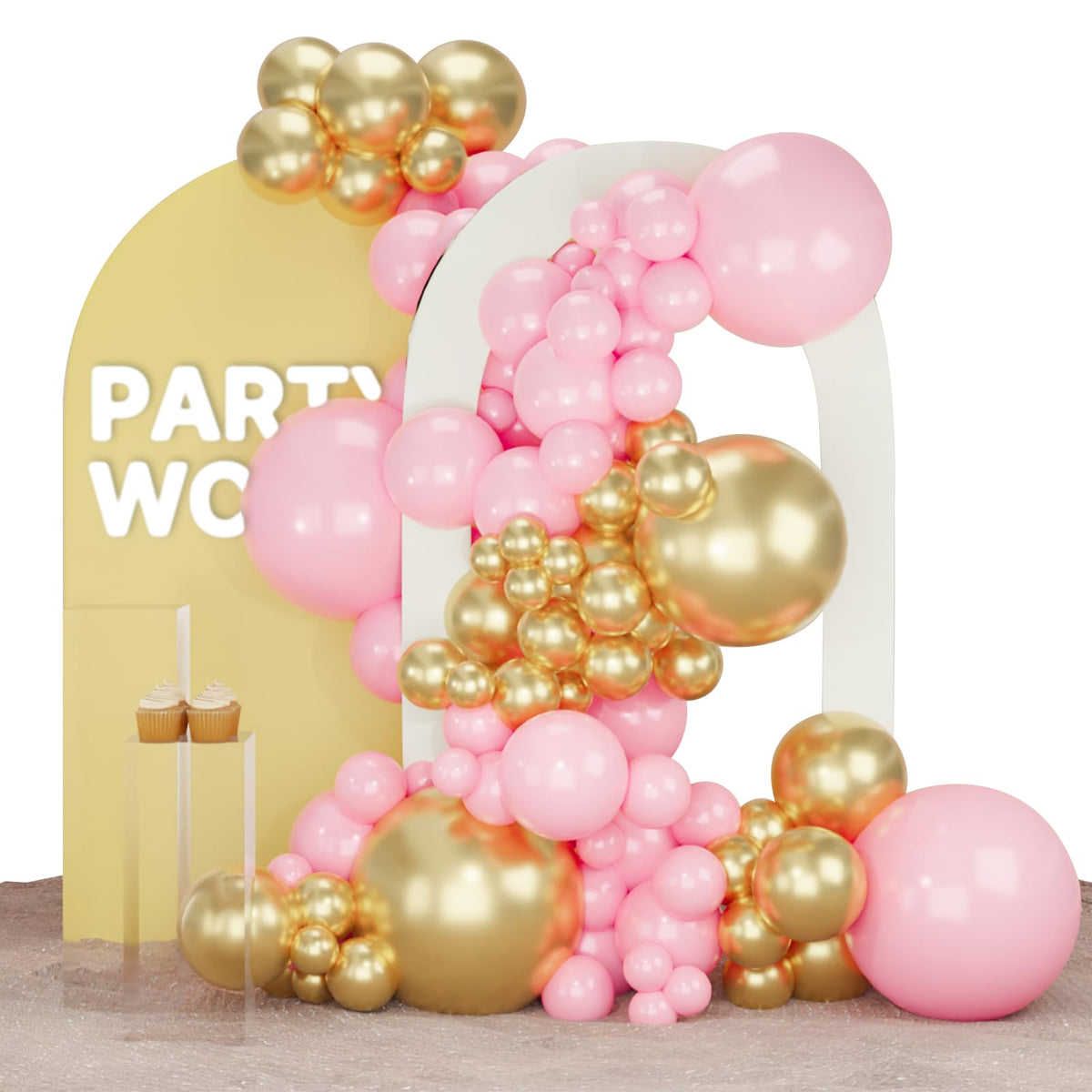 Partywoo Pink And Gold Balloons 140 Pcs Pastel Pink And Metallic Gold