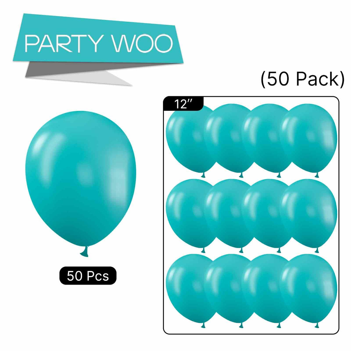 PartyWoo Teal Blue Balloons, 50 Pcs 12 Inch Teal Balloons, Turquoise B