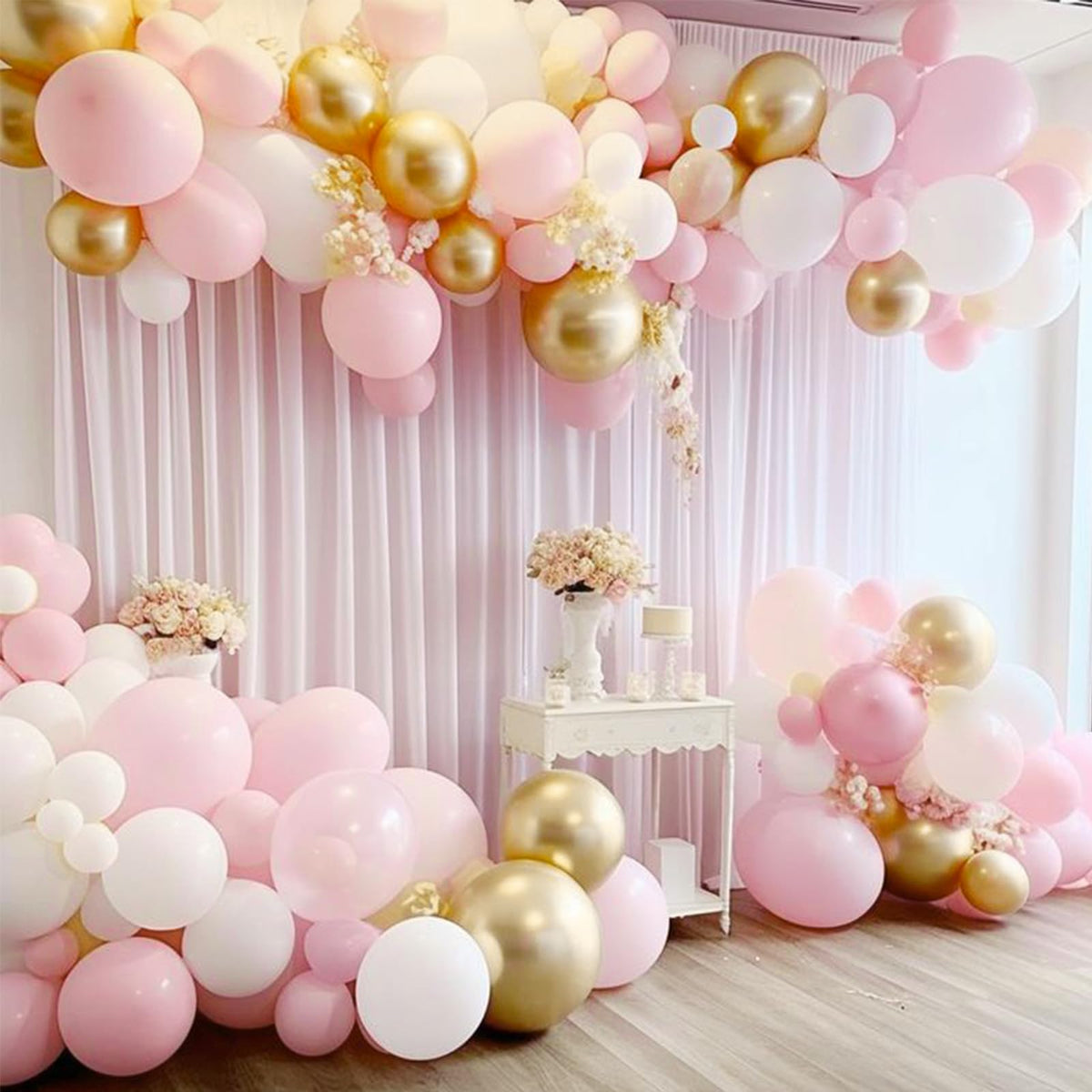 Partywoo Pink And Gold Balloons 140 Pcs Pastel Pink And Metallic Gold