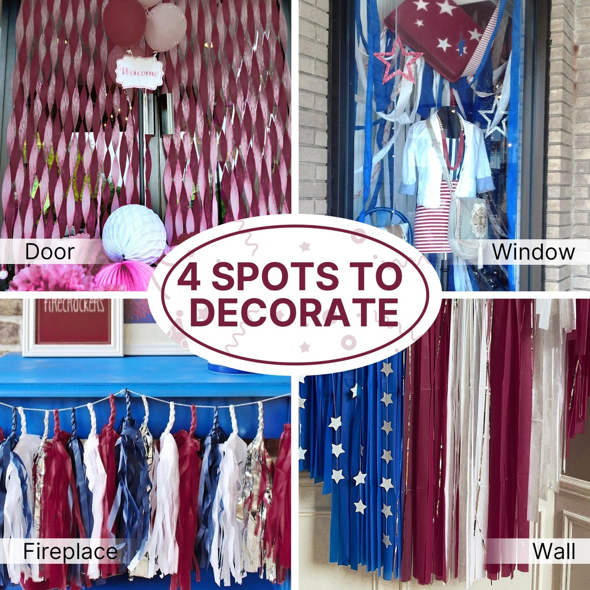 PartyWoo Crepe Paper Streamers 6 Rolls 492ft, Pack of Burgundy Crepe P