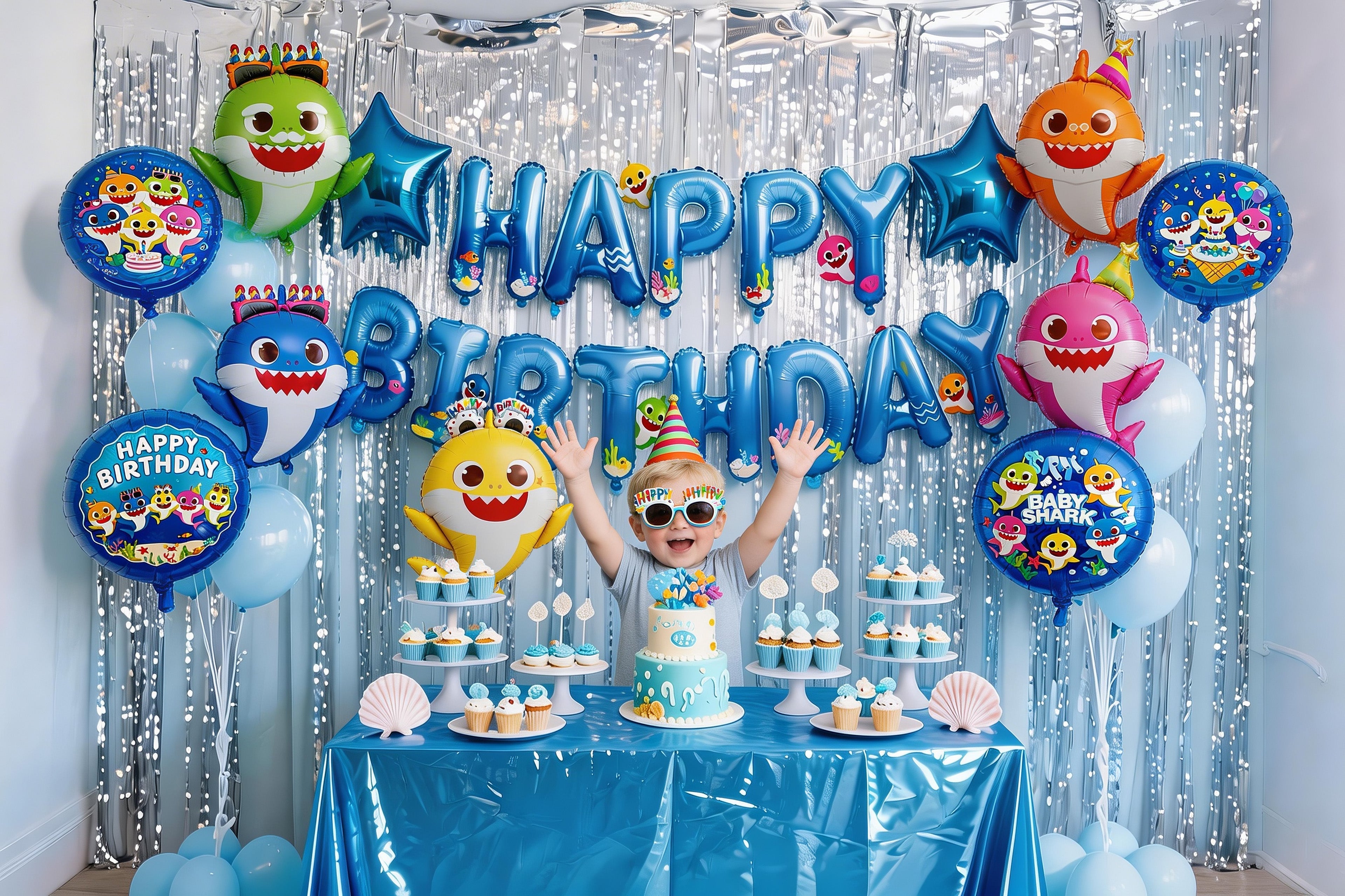 1.0 Baby Shark Family Foil Balloons