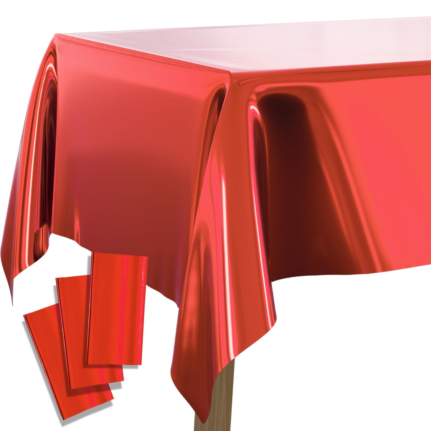 PartyWoo 3 pcs Red Foil Table Cover, 54 x 108 Inch Rectangle Waterproof Tablecloth for 6 to 8 Foot Tables, Disposable Plastic Party Tablecloth for Graduation Christmas Birthday Party Decorations