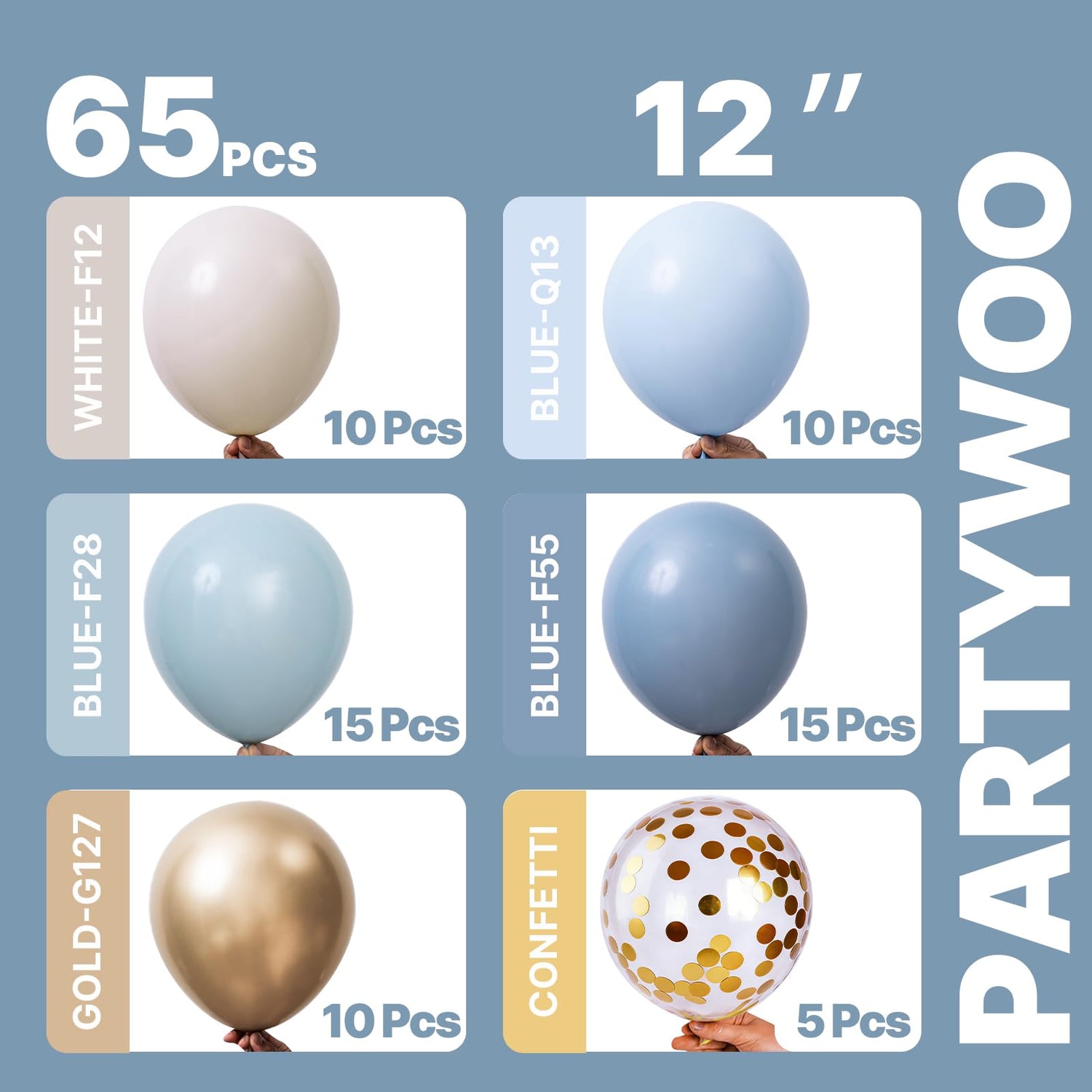 Blue & White & Gold Balloons 65pcs