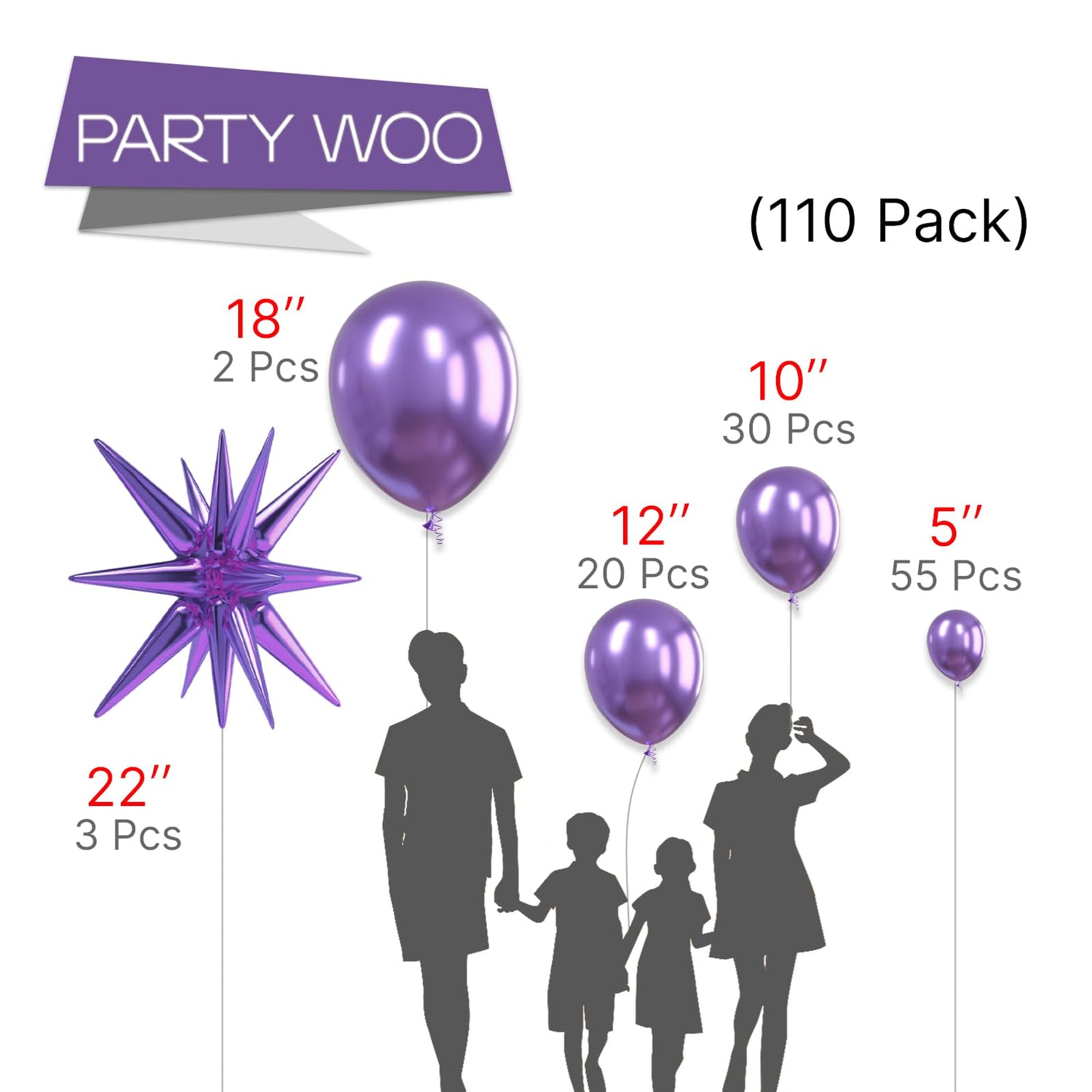 Purple-G105 Metallic Balloons Arch Kit Garland 110pcs (5/10/12/18 inch)