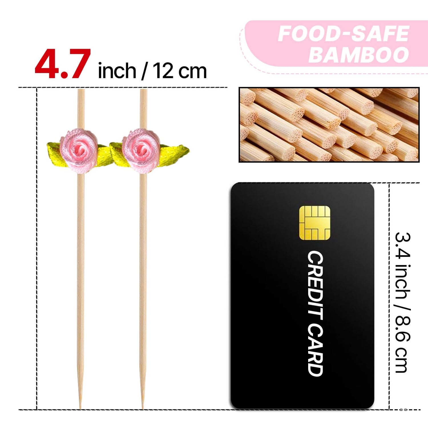 Pink-LG713 Cocktail Picks (Bamboo) 100pcs