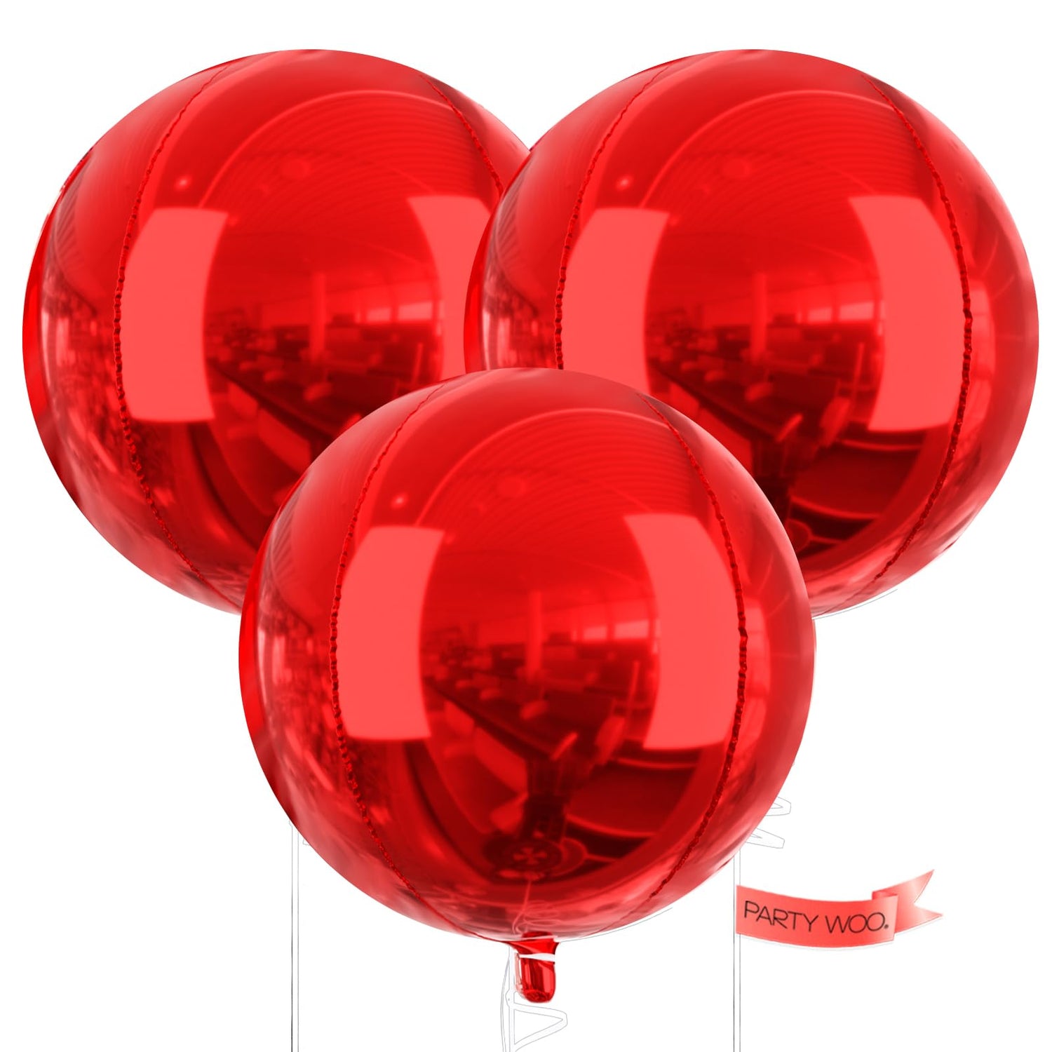 PartyWoo Red Foil Balloons 3pcs 50 Inch Large Round Foil Big Giant 4D Jumbo Inflatable Mirror Ball Mylar Balloons for Graduation Birthday Anniversary Casino Cherry Citizenship Party Decorations