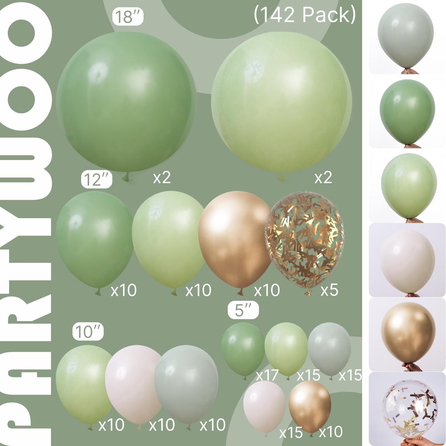 Green & Gold Balloons 142pcs