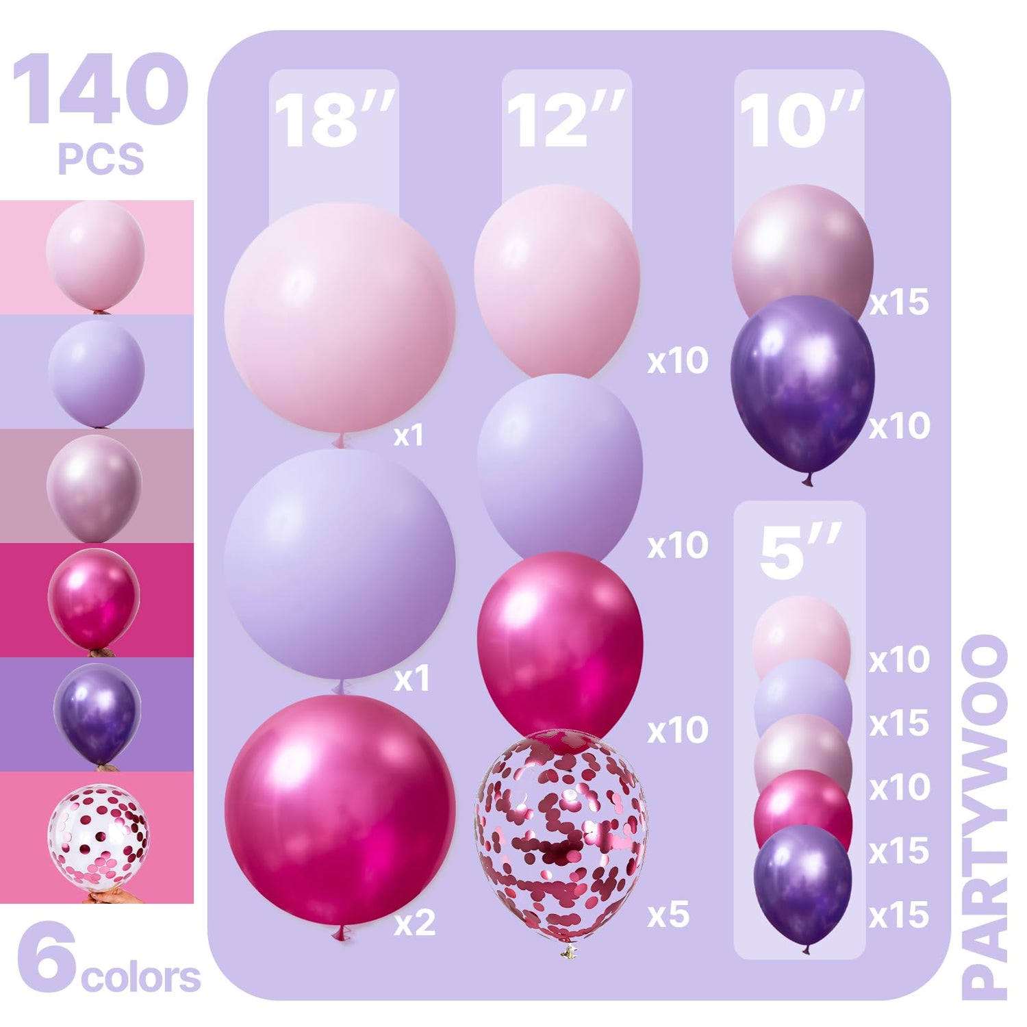 Pink & Purple Balloons Arch Kit Garland 140pcs (5/10/12/18 inch)