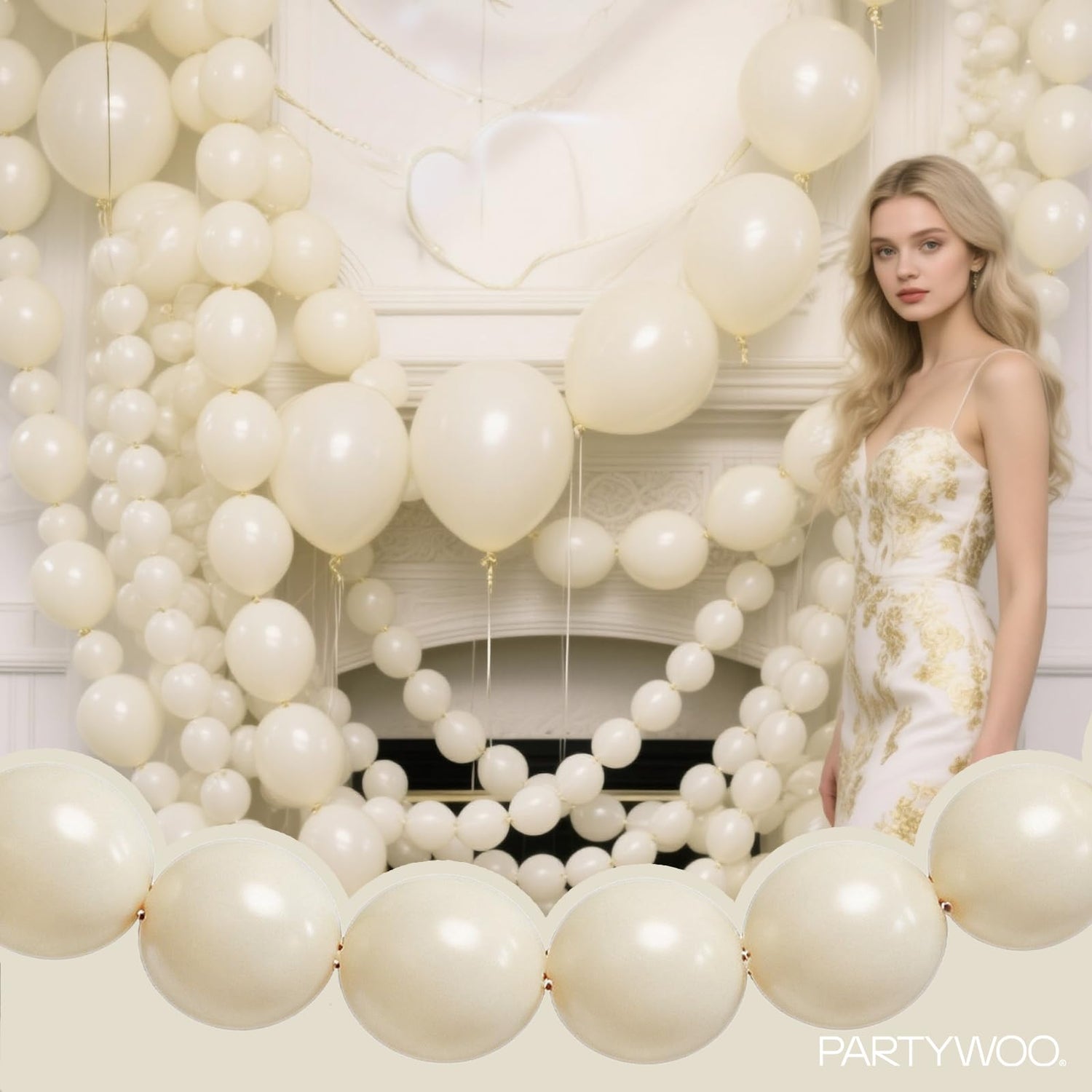 PartyWoo White Sand Linking Balloons 100pcs 12 Inch Off White Beige Cream Ivory Boho Link Balloons for Wedding Graduation Baby Shower Anniversary Engagement Birthday Party Decorations White-W13
