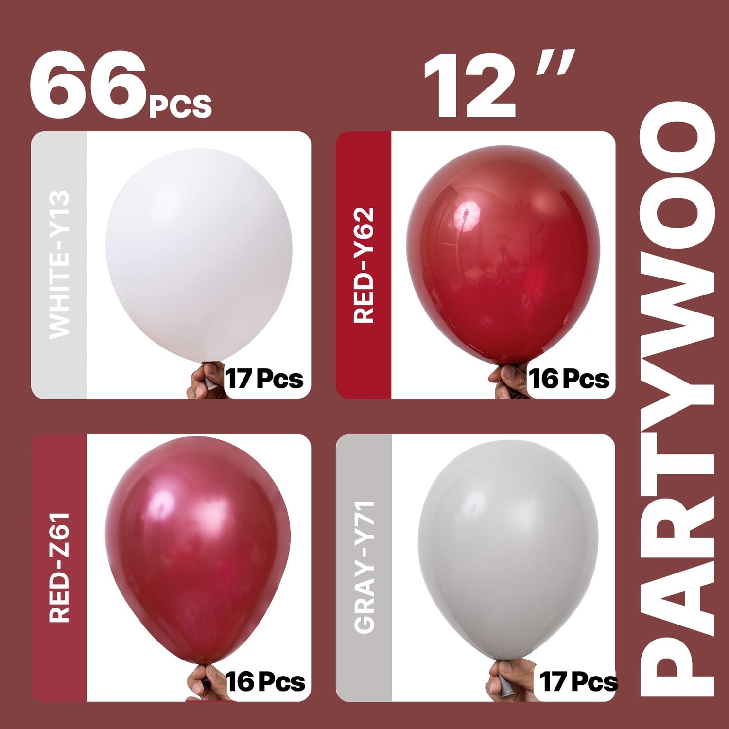 Burgundy & Gray Balloons 66pcs