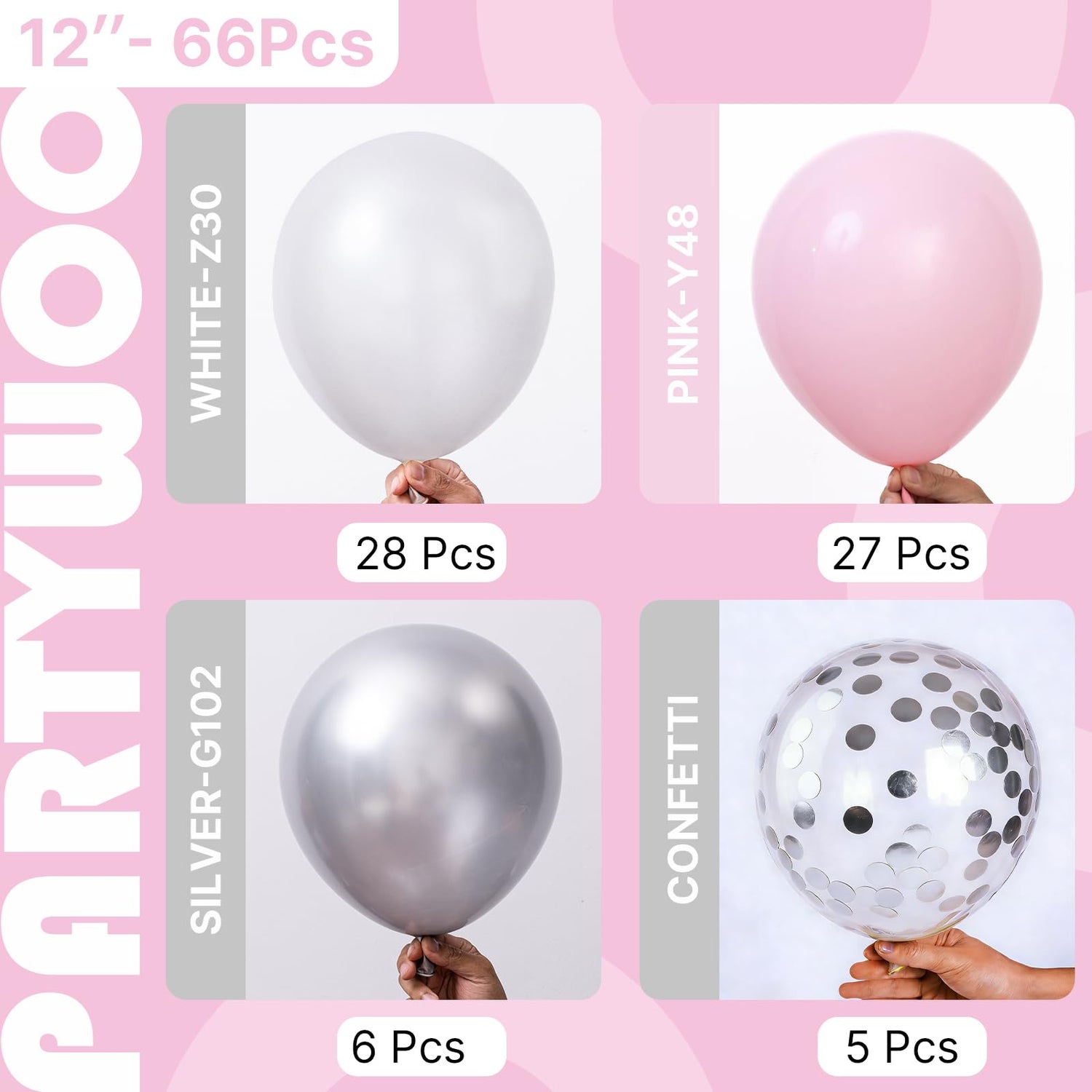 Pink & White & Silver Balloons 66pcs