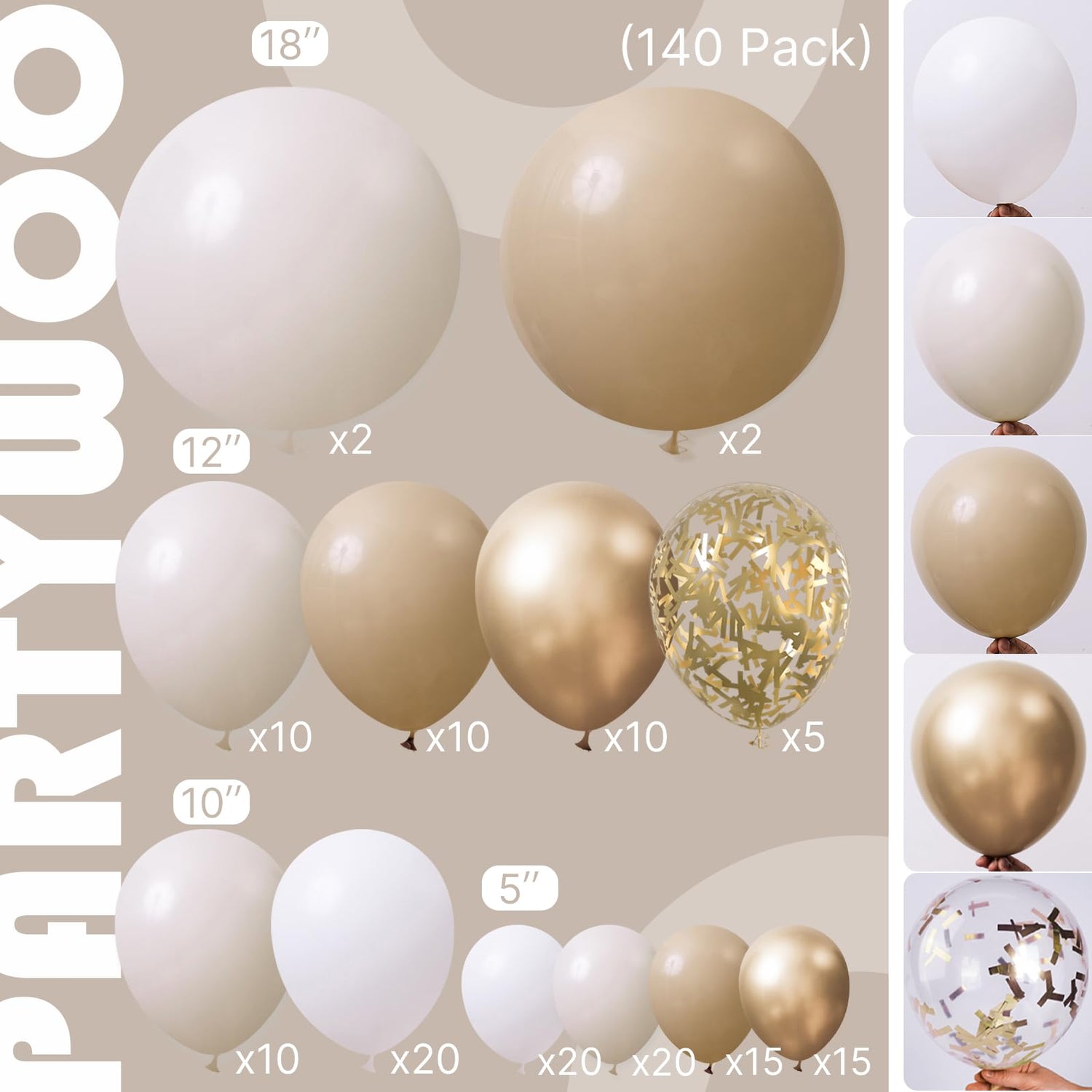 Sand White & White Gold Balloons Arch Kit Garland 140pcs (5/10/12/18 inch)