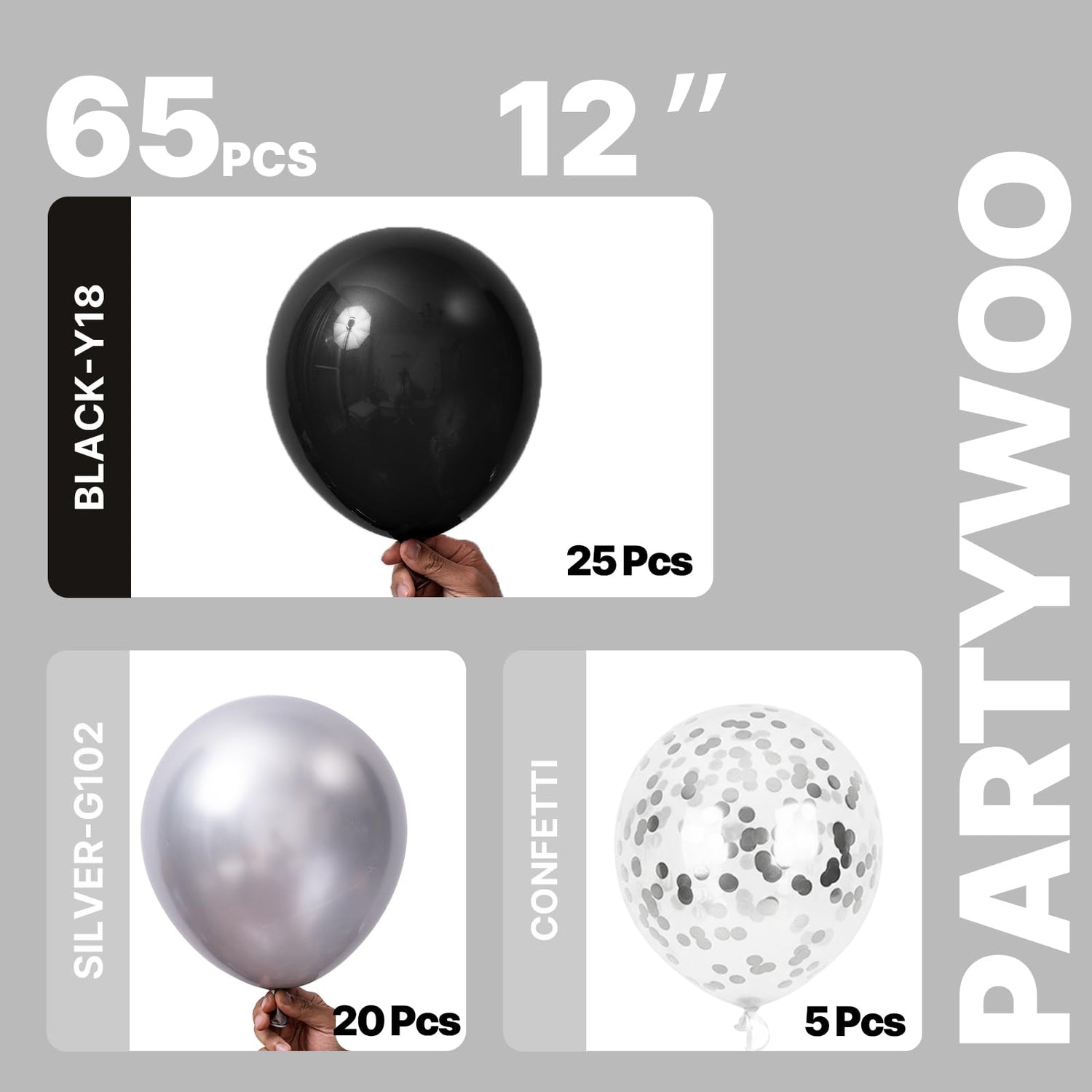Black & Silver Balloons 65pcs