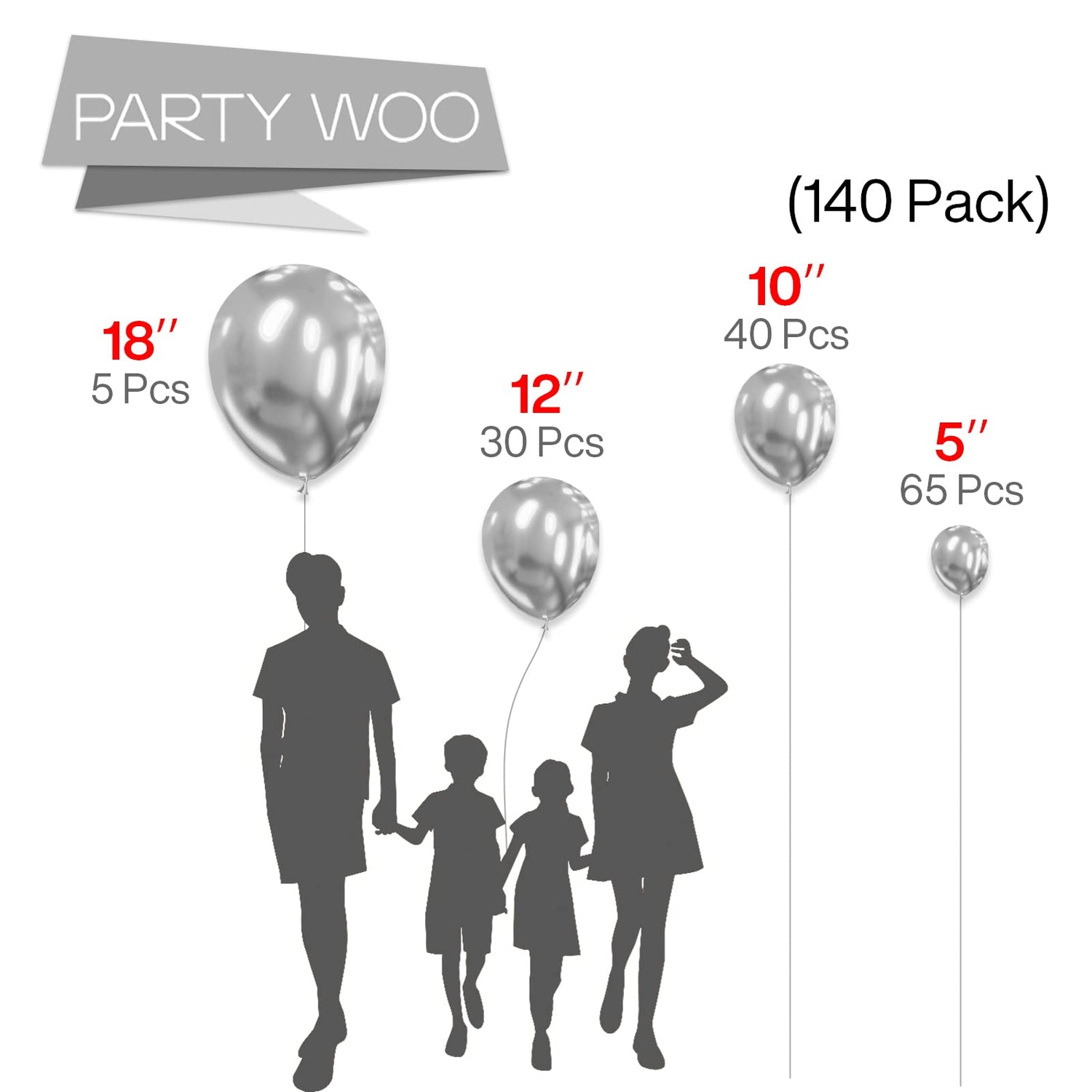 Silver-G102 Metallic Balloons Arch Kit Garland 140pcs (5/10/12/18 inch)