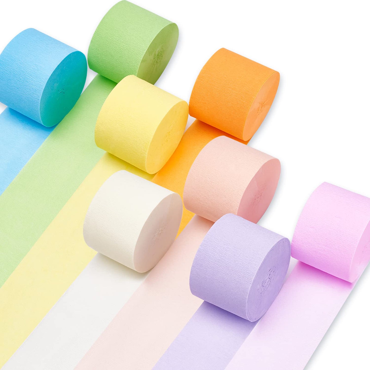 PartyWoo Crepe Paper Streamers 8 Rolls 656ft, Pack of Party Streamers in 8 Pastel Colors for Birthday Decorations, Party Decorations, Wedding Decorations (1.8 Inch x 82 Ft/Roll)