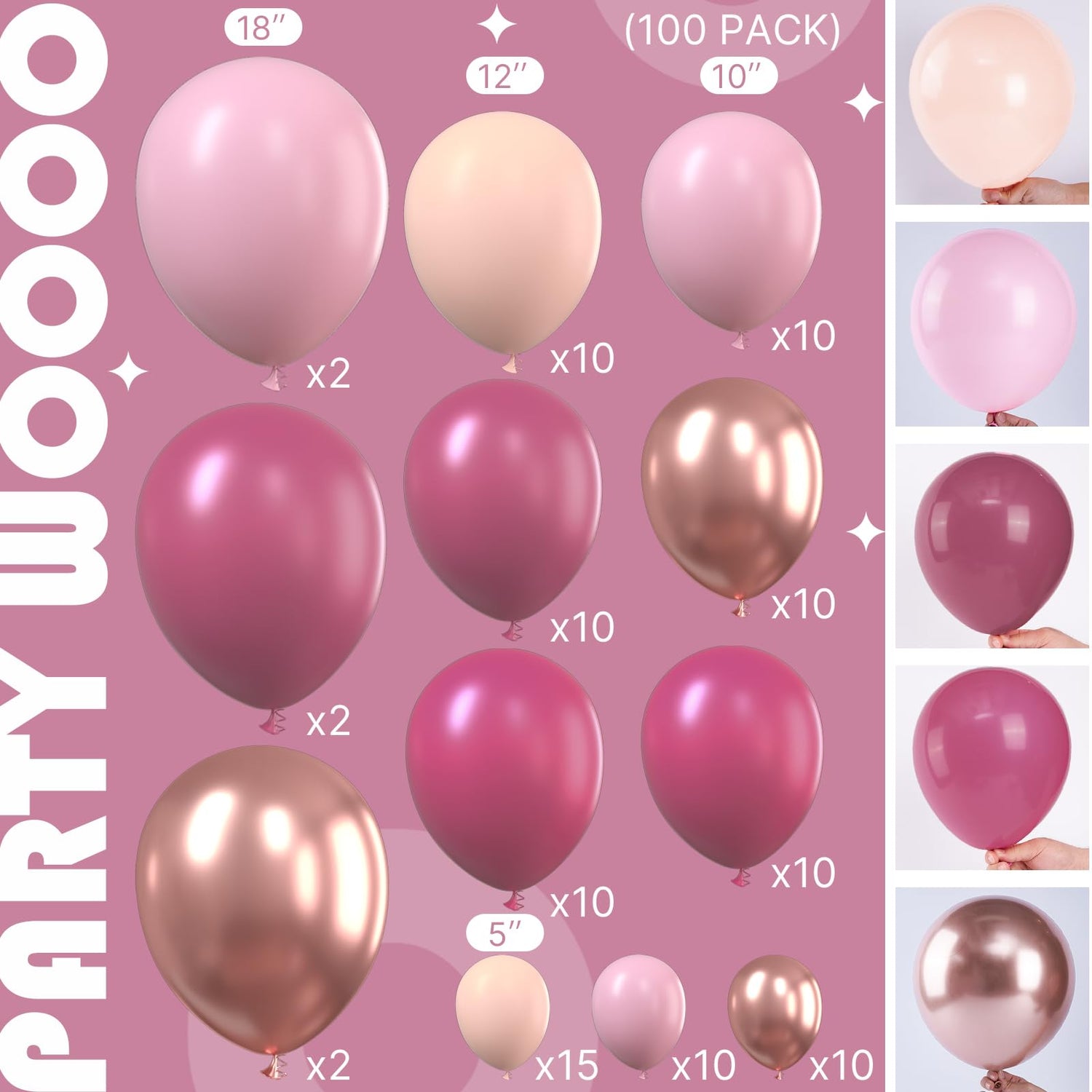 Vintage Pink Ombre Balloons Arch Kit Garland 100pcs (5/10/12/18 inch)