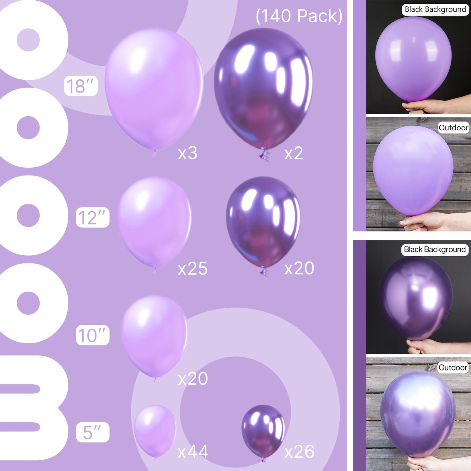 Purple-G105 & Purple-Q10 Balloons Arch Kit Garland 140pcs (5/10/12/18 inch)