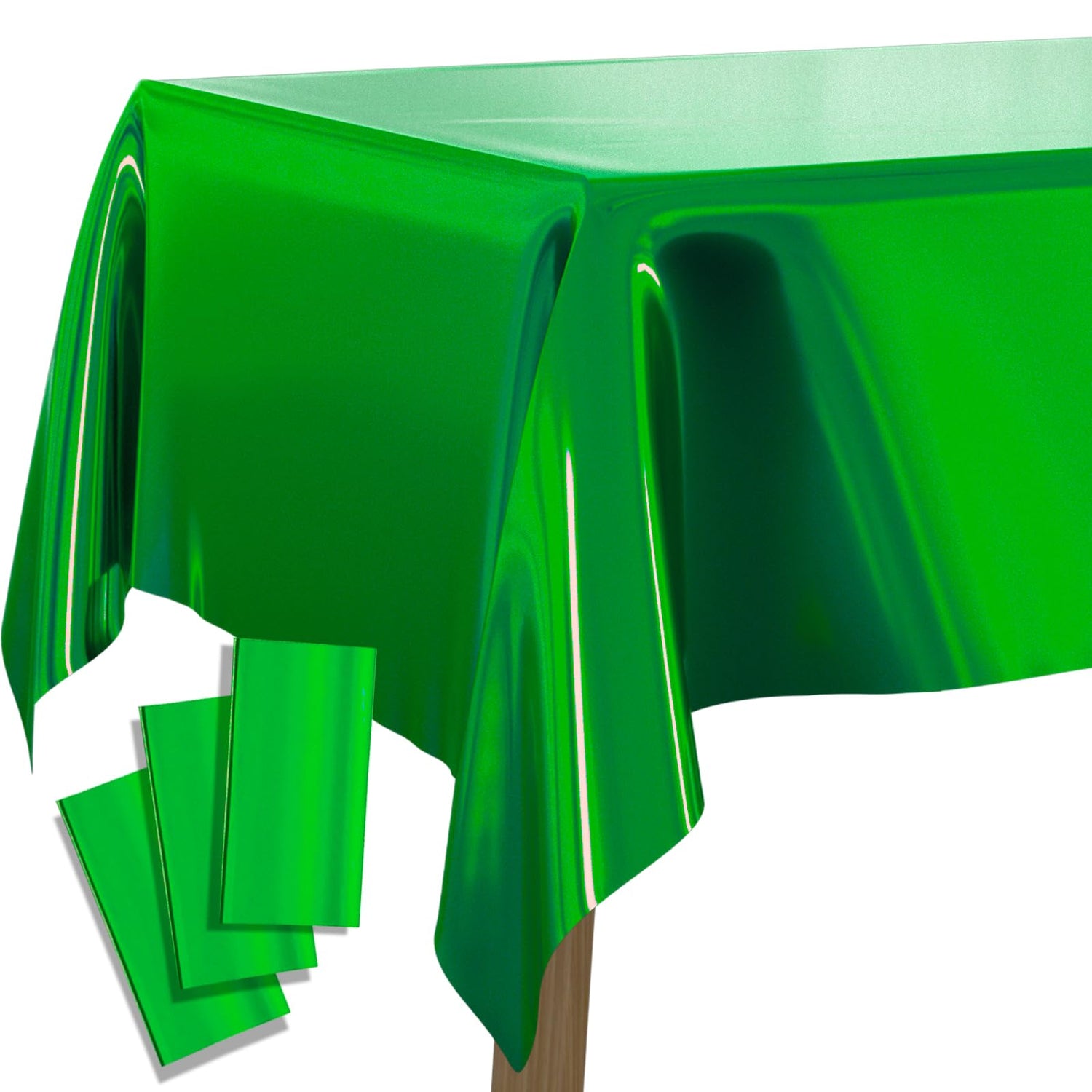 PartyWoo 3 pcs Green Foil Table Cover, 54 x 108 Inch Rectangle Waterproof Tablecloth for 6 to 8 Foot Tables, Disposable Plastic Party Tablecloth for Christmas Graduation Birthday Party Decorations