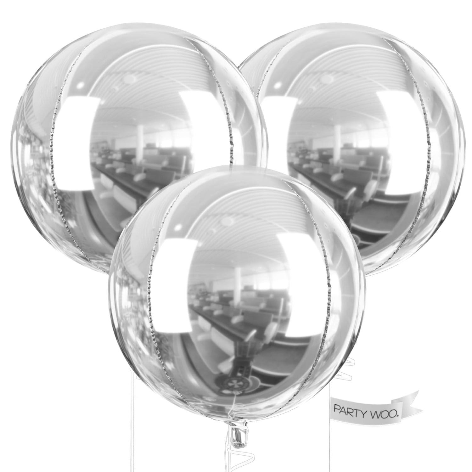 PartyWoo Metallic Silver Foil Balloons 3pcs 50 Inch Large Round Foil Big Giant 4D Jumbo Inflatable Mirror Ball Mylar Balloons for Graduation Birthday Engagement Space Themed Party Decorations