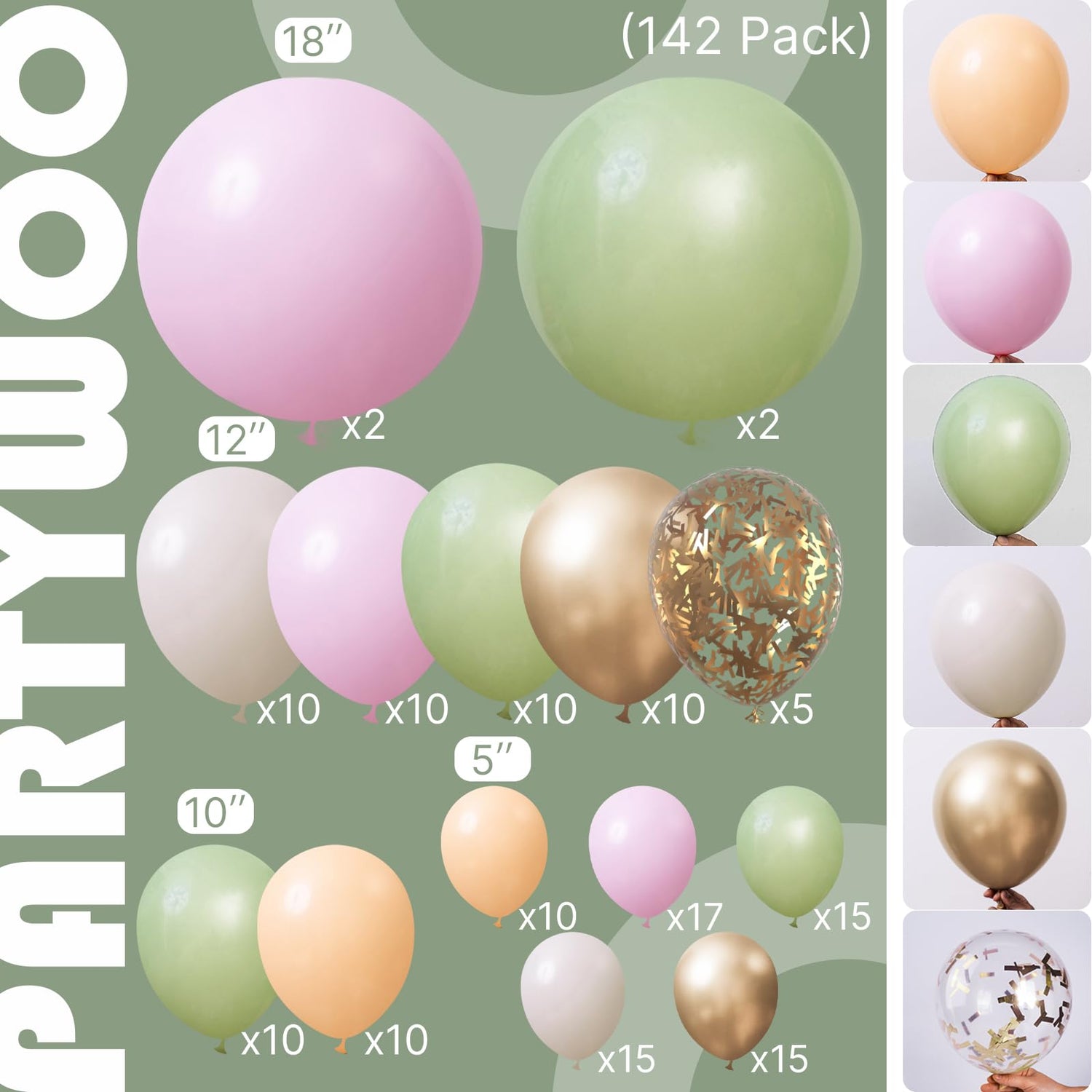 Pink & Green & Gold Balloons 142pcs