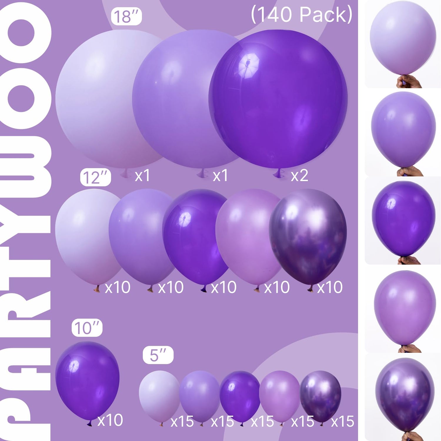 Purple Ombre Balloons Arch Kit Garland 140pcs (5/10/12/18 inch)