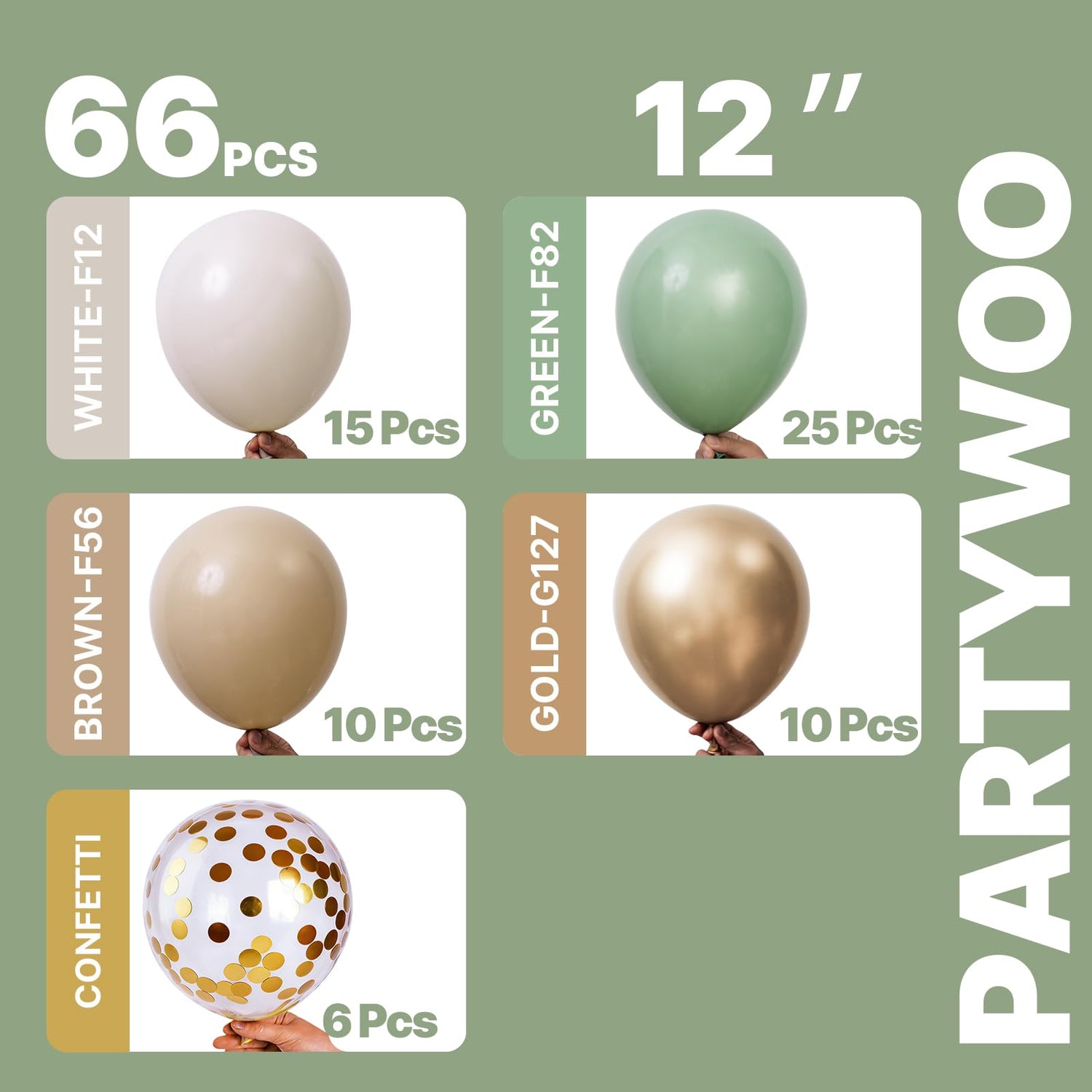 Green & Sand White Balloons 66pcs