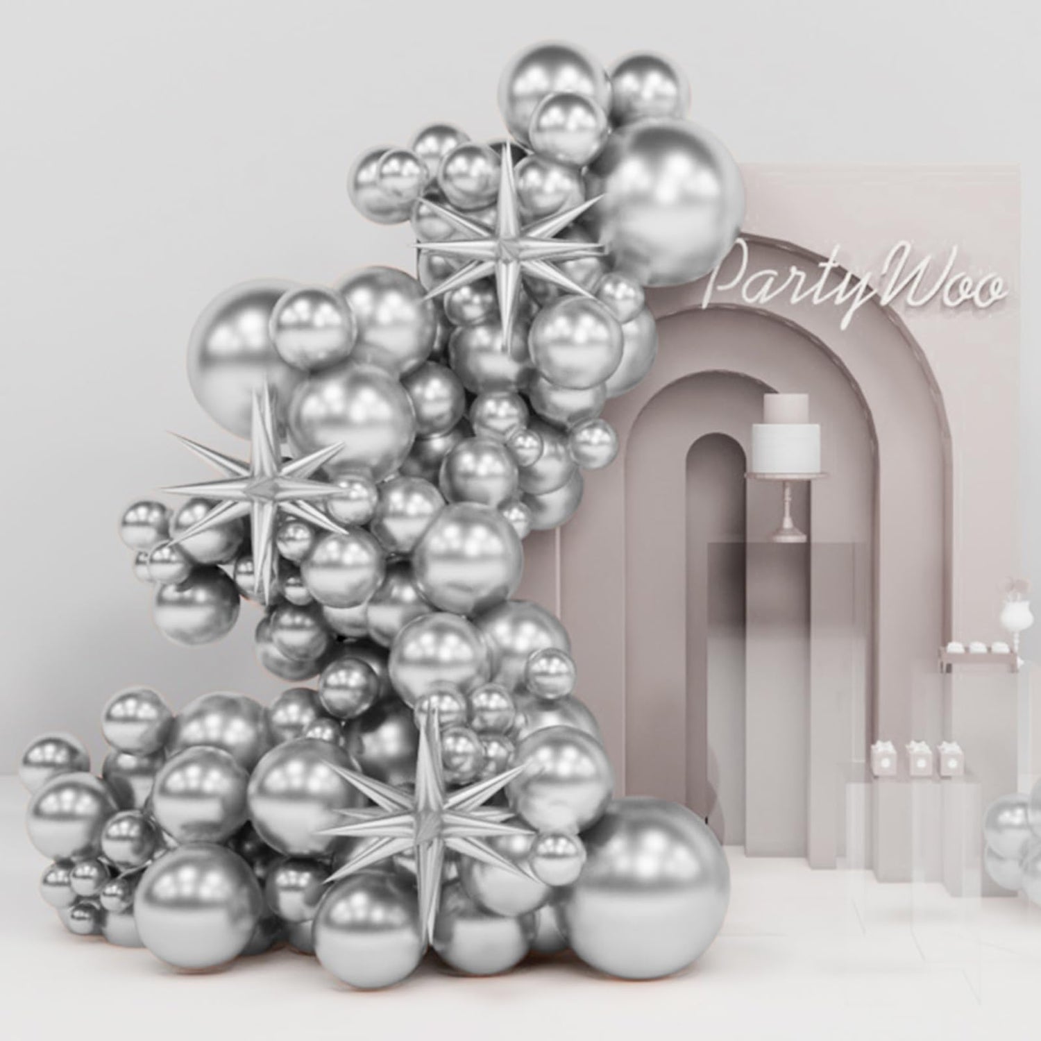 Silver-G102 Metallic Balloons Arch Kit Garland 110pcs (5/10/12/18 inch)