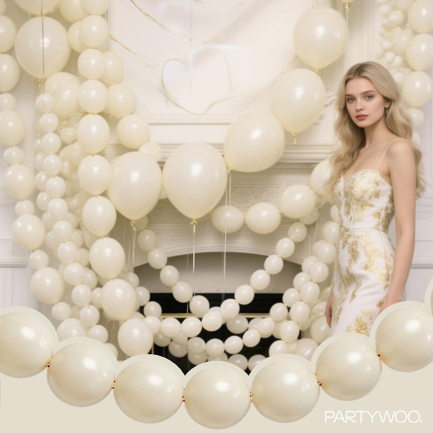 PartyWoo White Sand Linking Balloons 100pcs 6 Inch Off White Beige Cream Ivory Boho Link Balloons for Wedding Graduation Baby Shower Anniversary Engagement Birthday Party Decorations White-f12