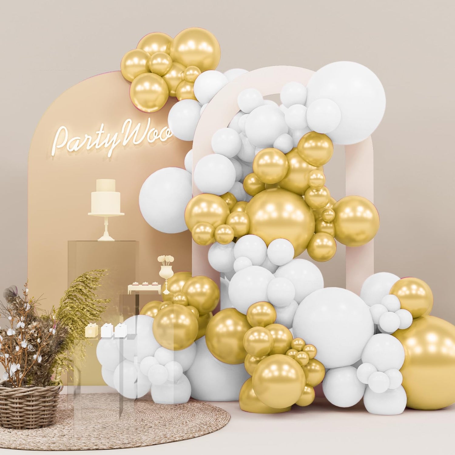White-Y13 & Gold-G101 Balloons Arch Kit Garland 140pcs (5/10/12/18 inch)
