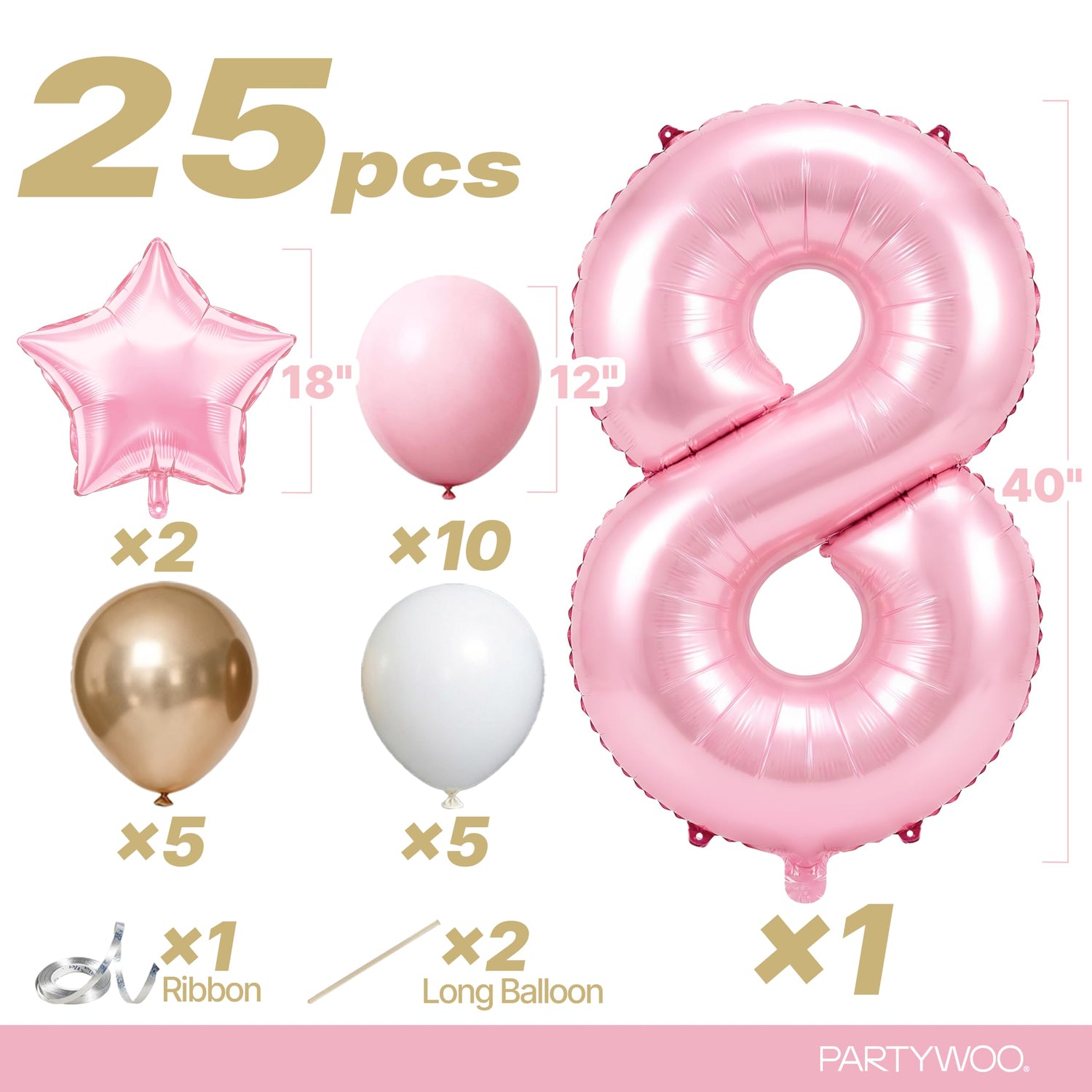 Baby Pink-A73 Number 8 Balloon Set 25pcs (40 inch)