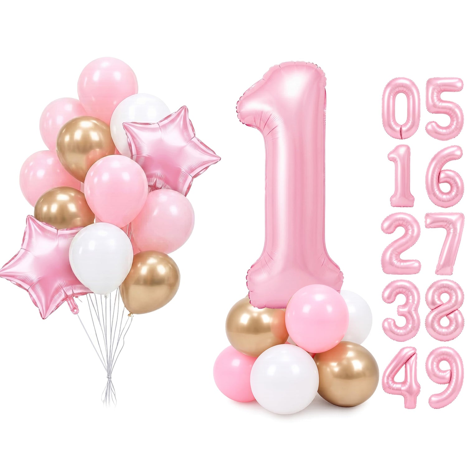 Baby Pink-A73 Number 1 Balloon Set 25pcs (40 inch)