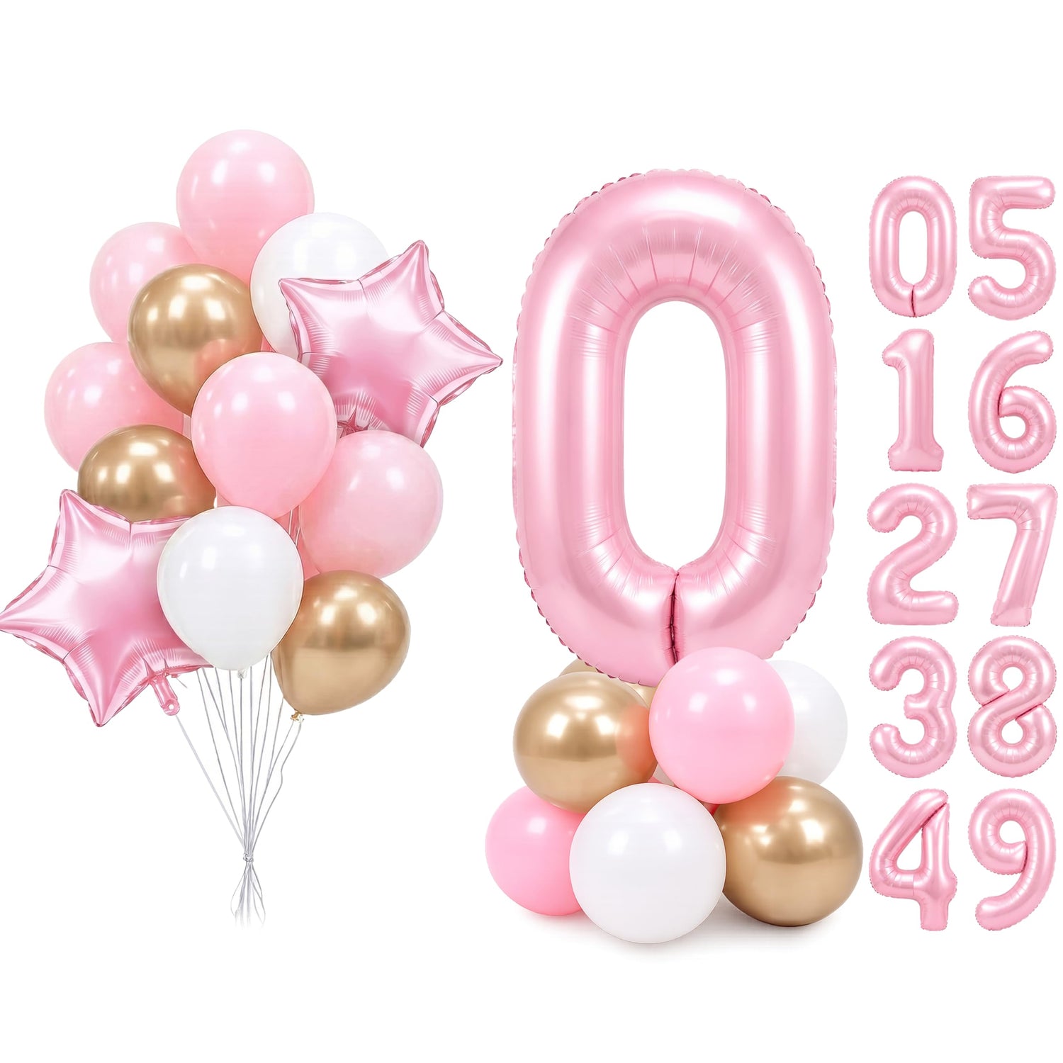 Baby Pink-A73 Number 0 Balloon Set 25pcs (40 inch)
