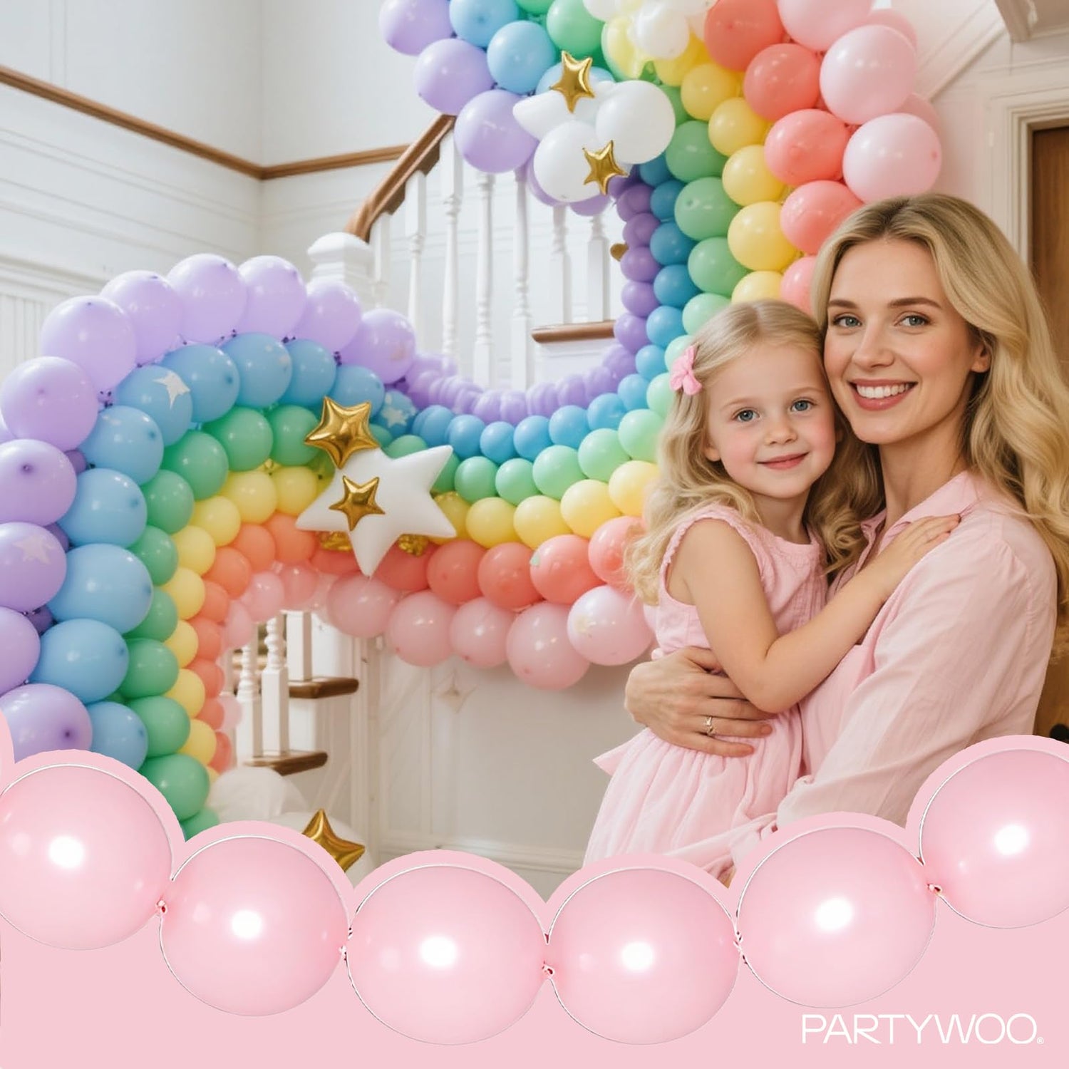 PartyWoo Pastel Linking Balloons 100pcs 12 Inch Pastel Rainbow Link Balloons for Baby Shower Gender Reveal Engagement Bachelorette Easter Bridal Shower Anniversary Birthday Party Decorations