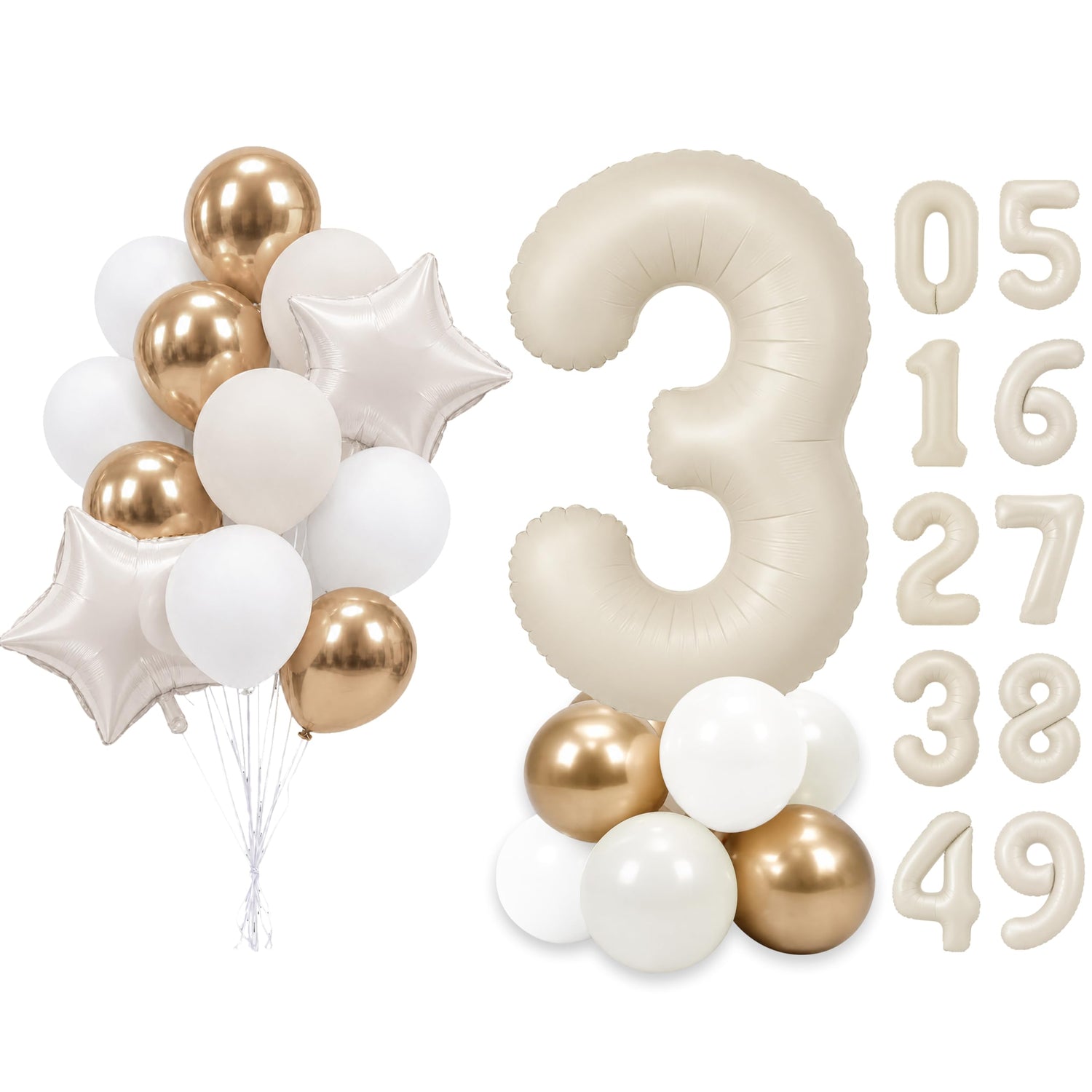 Cream White Number 3 Balloon Set 25pcs (40 inch)
