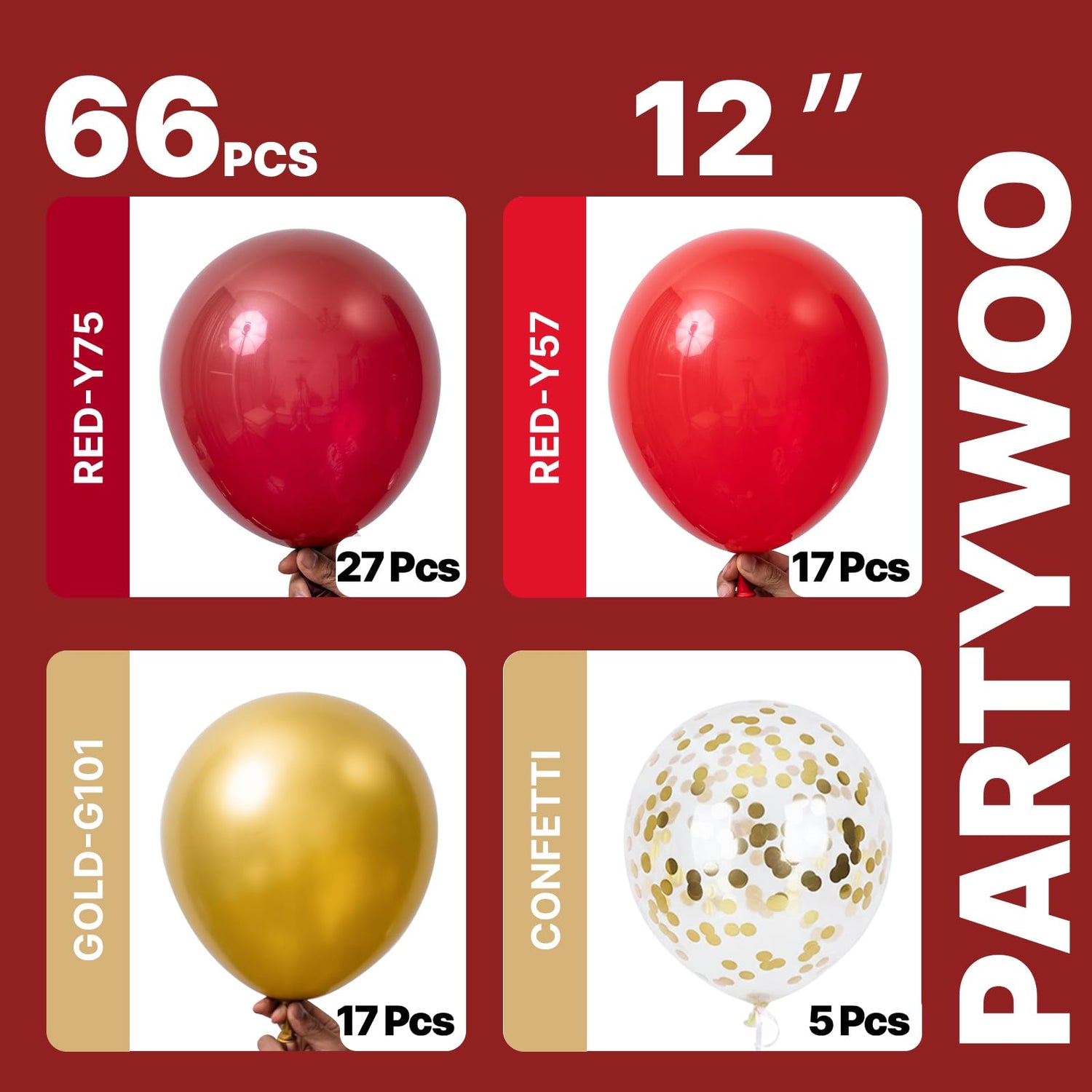 Burgundy & Gold Balloons 66pcs