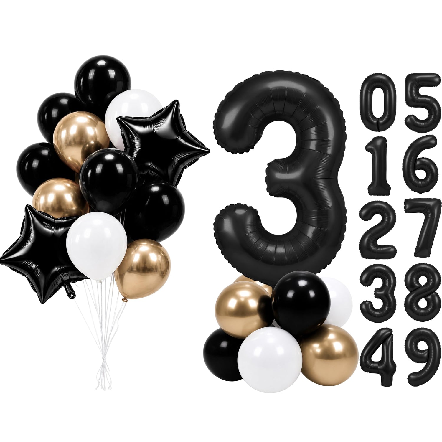 Black-LG12 Number 3 Balloon Set 25pcs (40 inch)