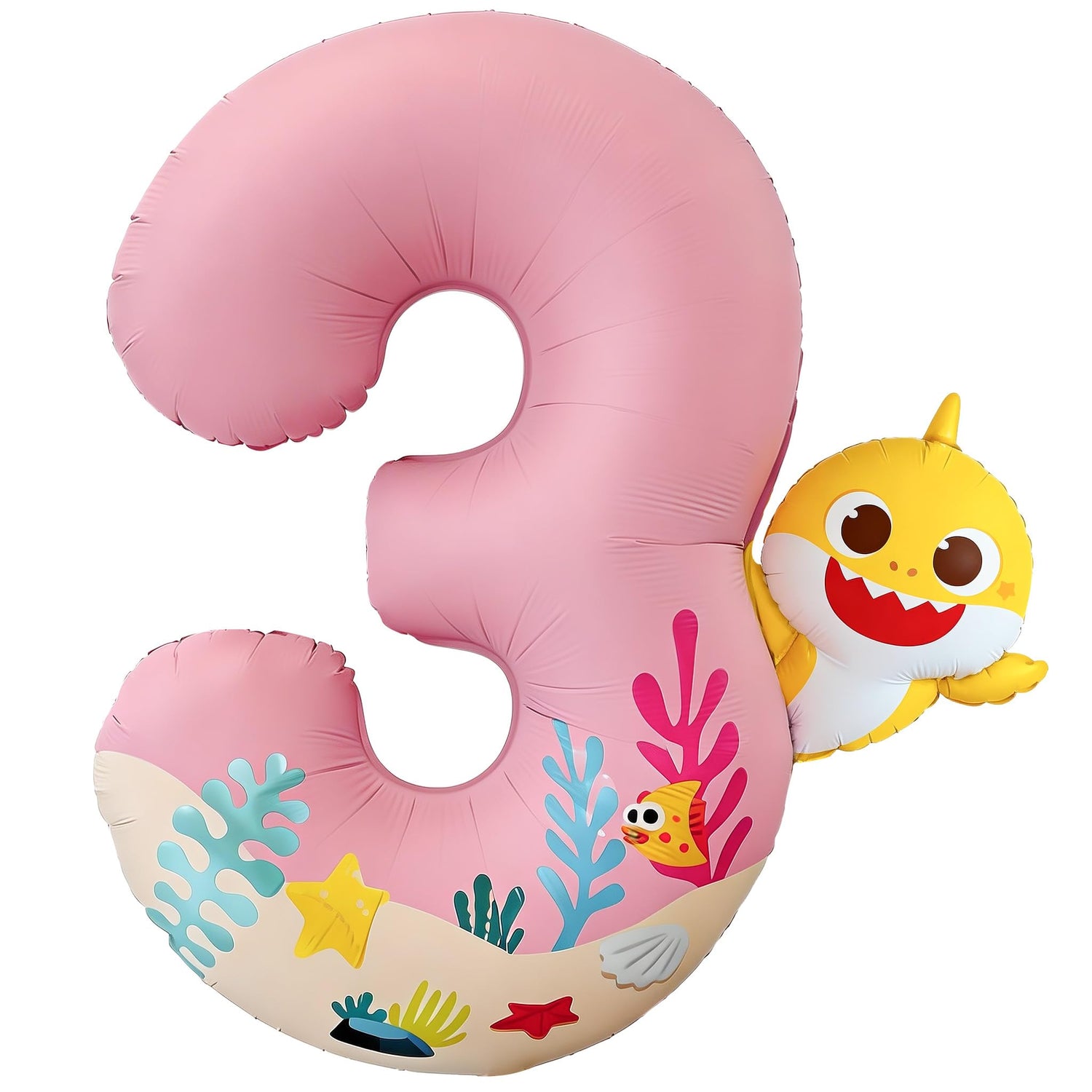 Baby Shark Pink Foil Number 3 Balloon 40 Inch