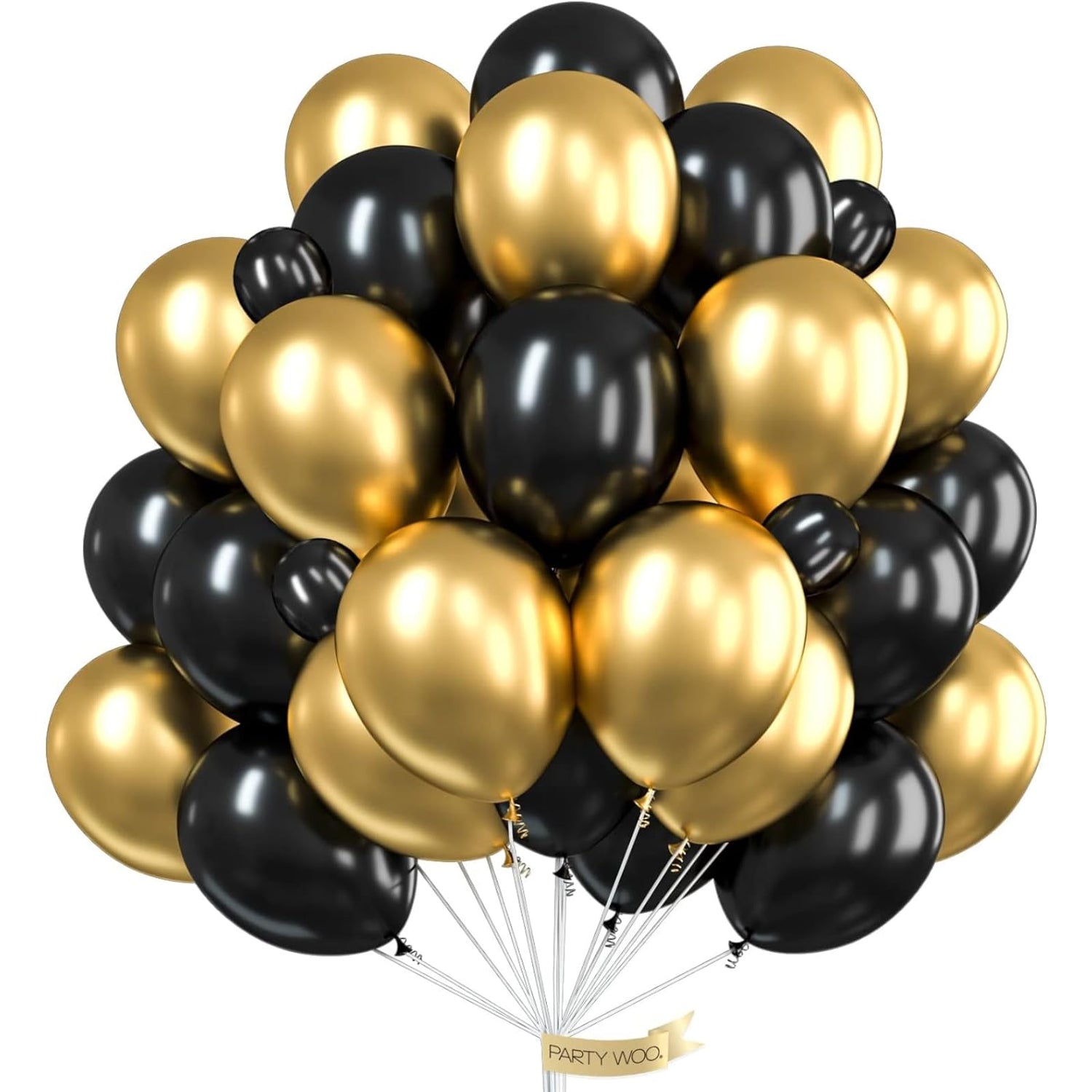 PartyWoo Black and Gold Balloons 66pcs 12 Inch Matte Black Metallic Chrome Gold Balloons for Graduation Baby Shower Birthday New Year's Eve Anniversary Bachelorette Retirement Party Decorations