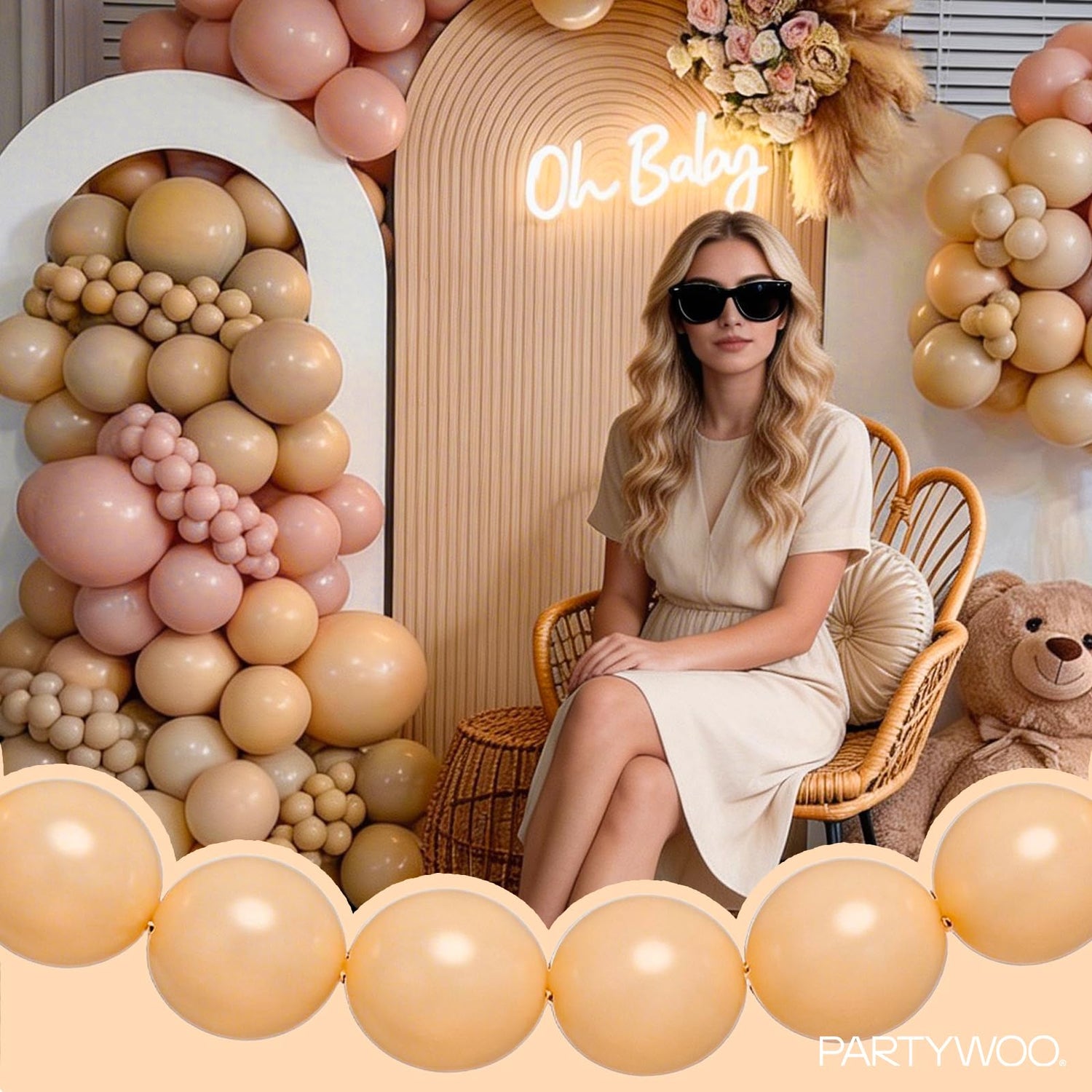 PartyWoo Nude Linking Balloons 100pcs 12 Inch Apricot Peach Beige Tan Link Balloons for Graduation Wedding Anniversary Birthday Engagement Boy Baby Shower Woodland Party Decorations Brown-W17