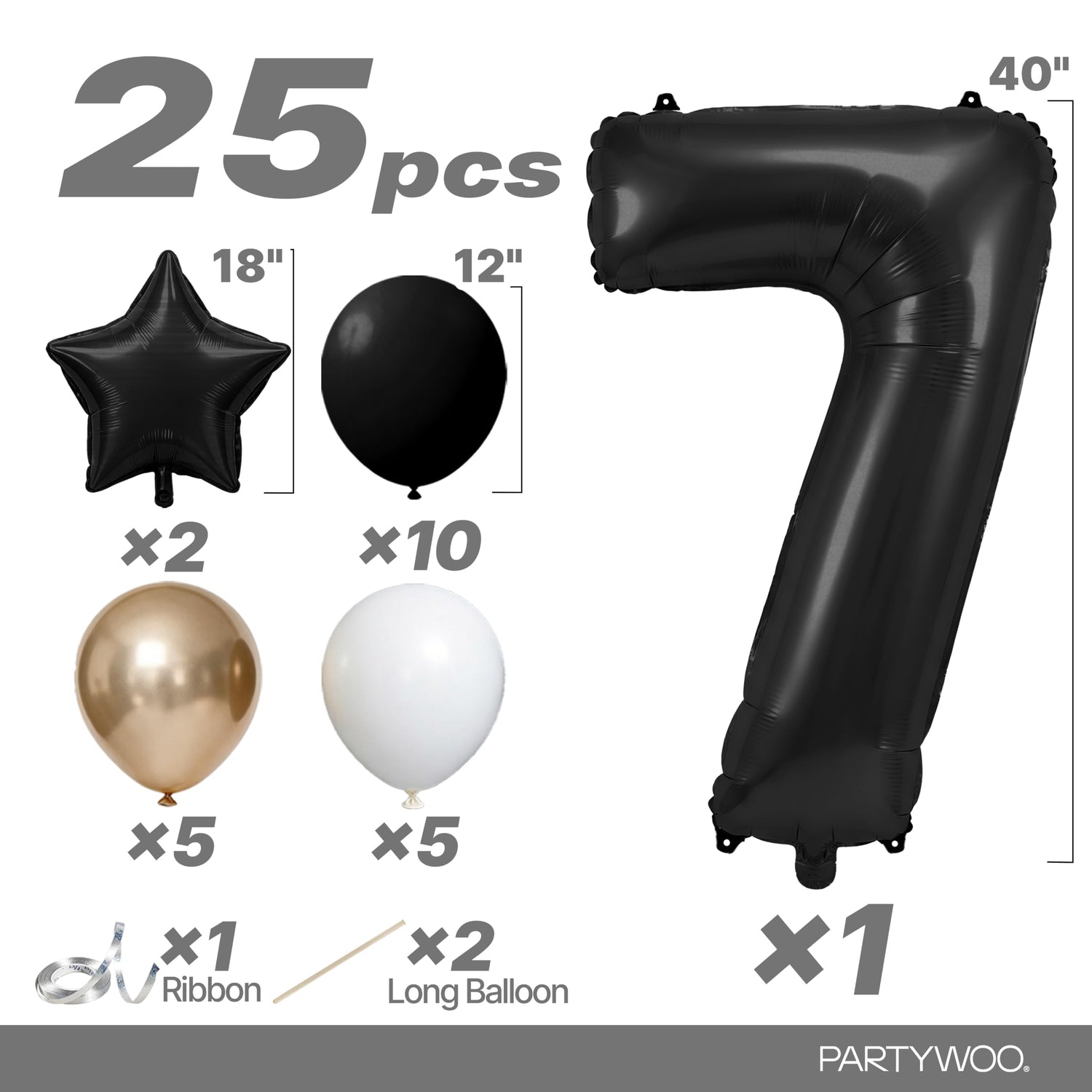 Black-LG12 Number 7 Balloon Set 25pcs (40 inch)