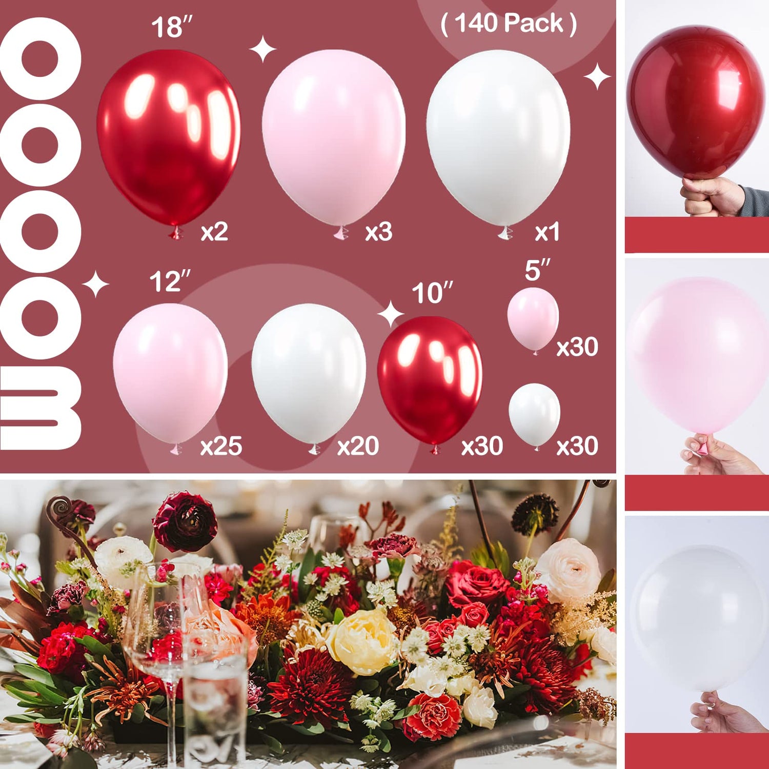 Red Wine Pink Balloons 140pcs