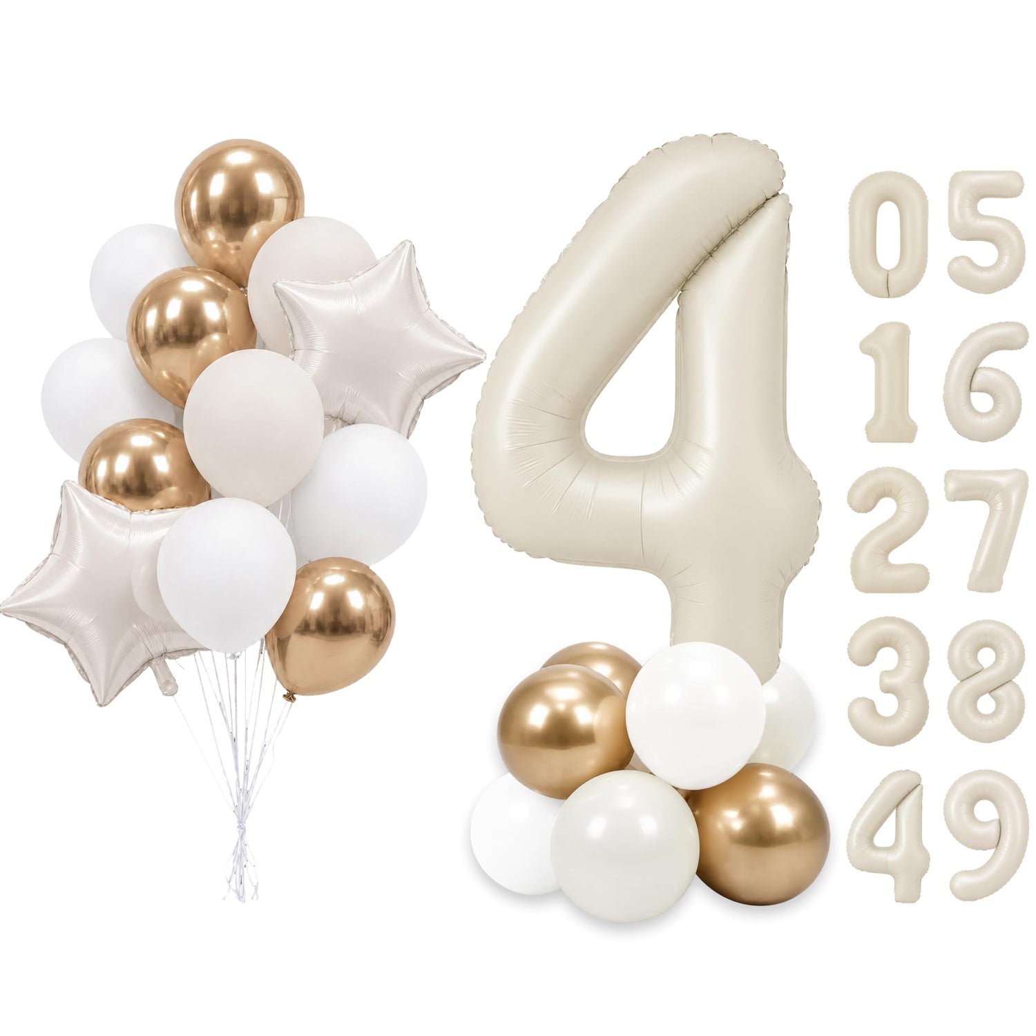 Cream White Number 4 Balloon Set 25pcs (40 inch)
